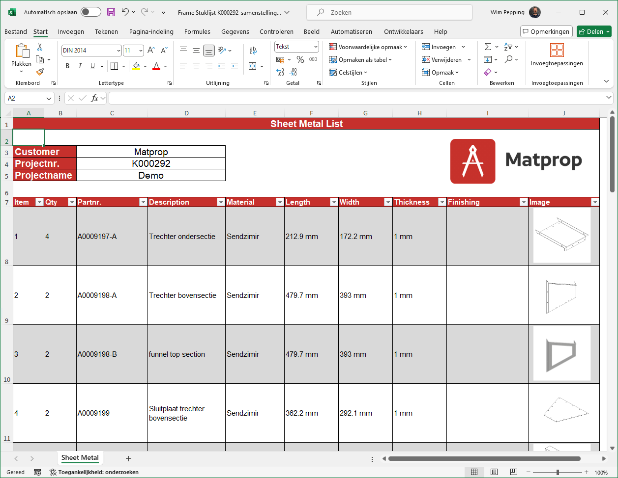 Create Parts Lists In Excel MatProp