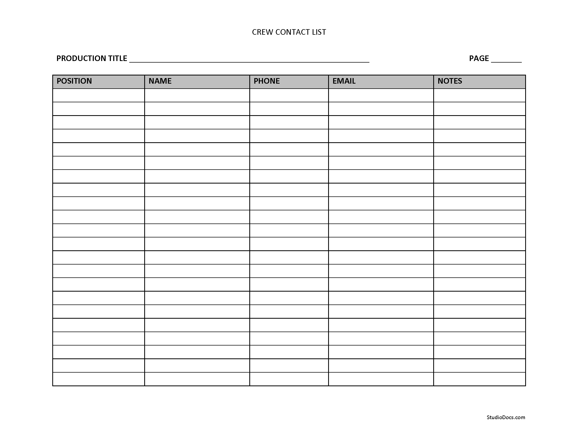 Crew List Template