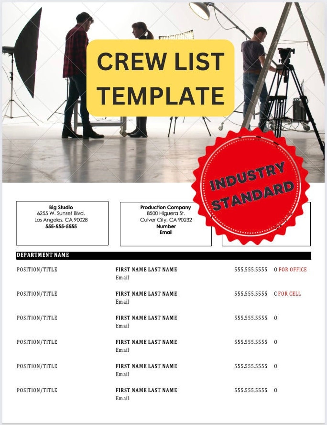 Crew List Template Etsy