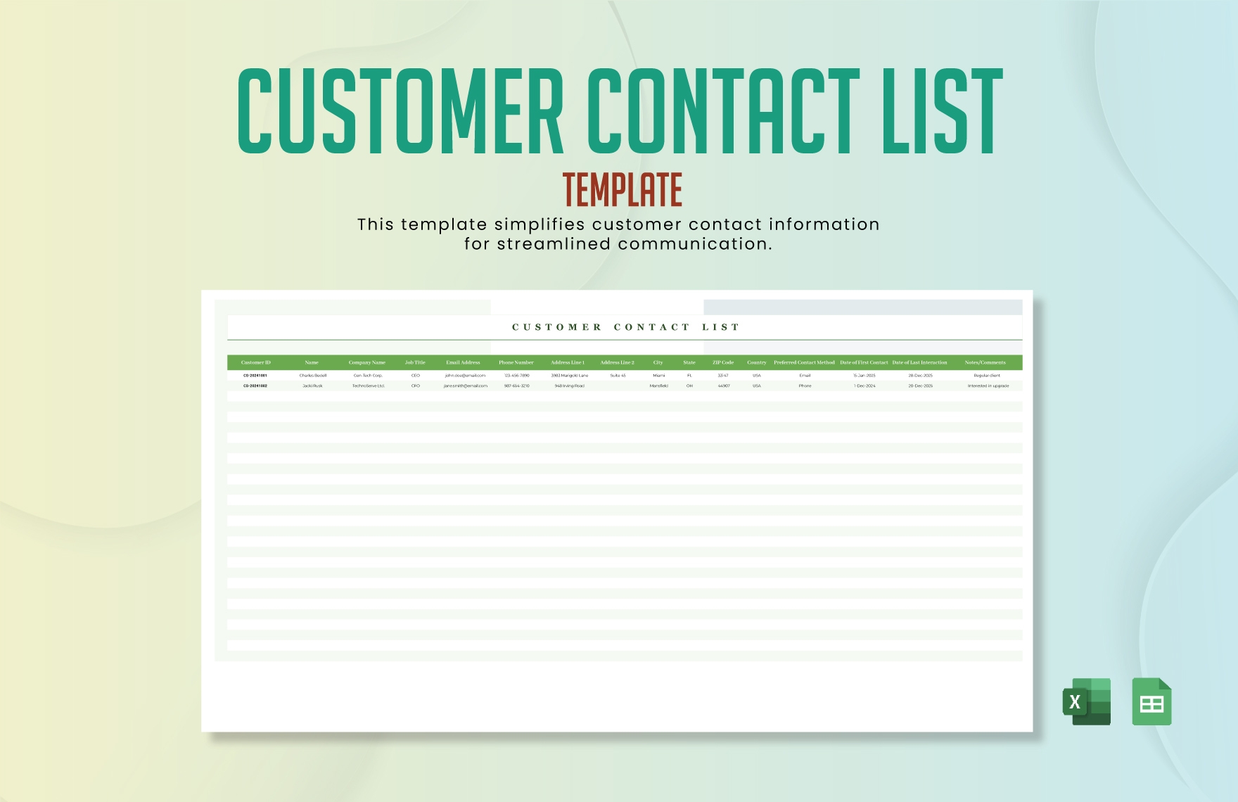 Customer Contact List Template In Excel Google Sheets Download 