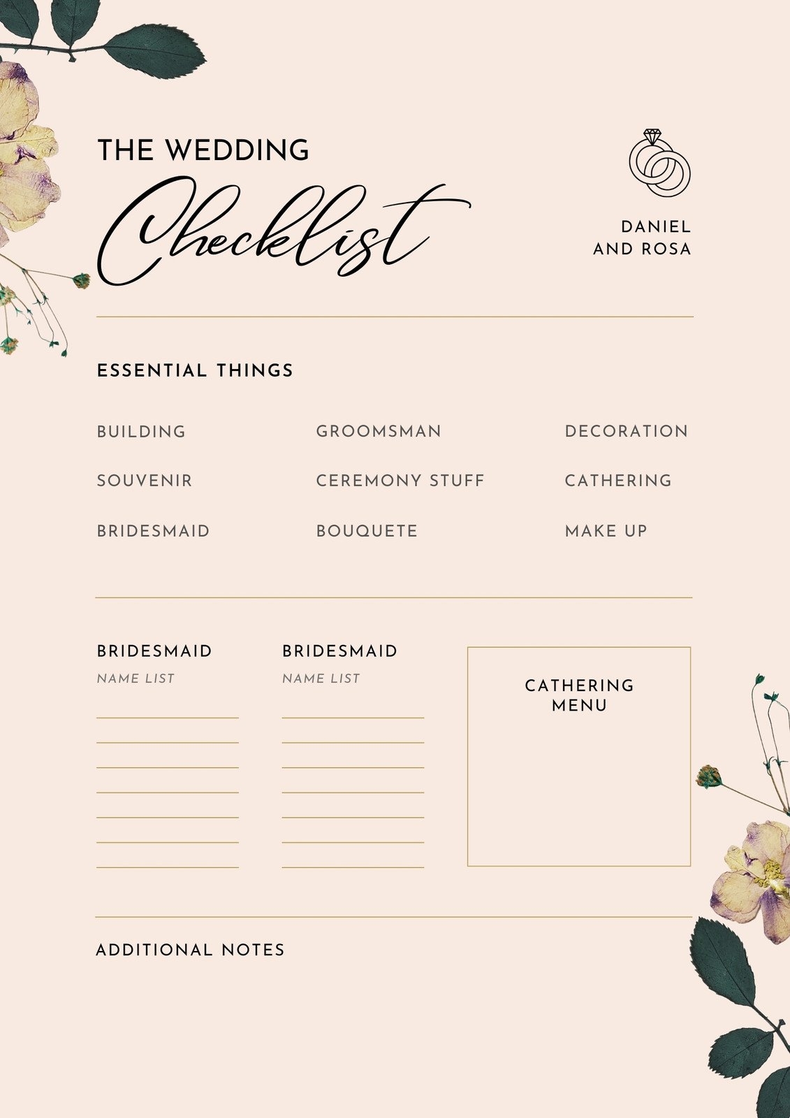 Wedding Vendor List Template