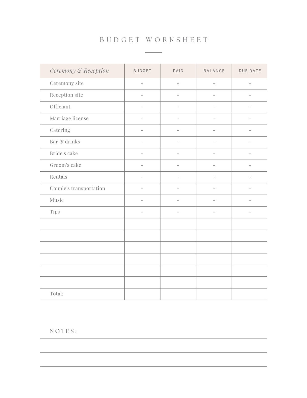 Wedding Party List Template