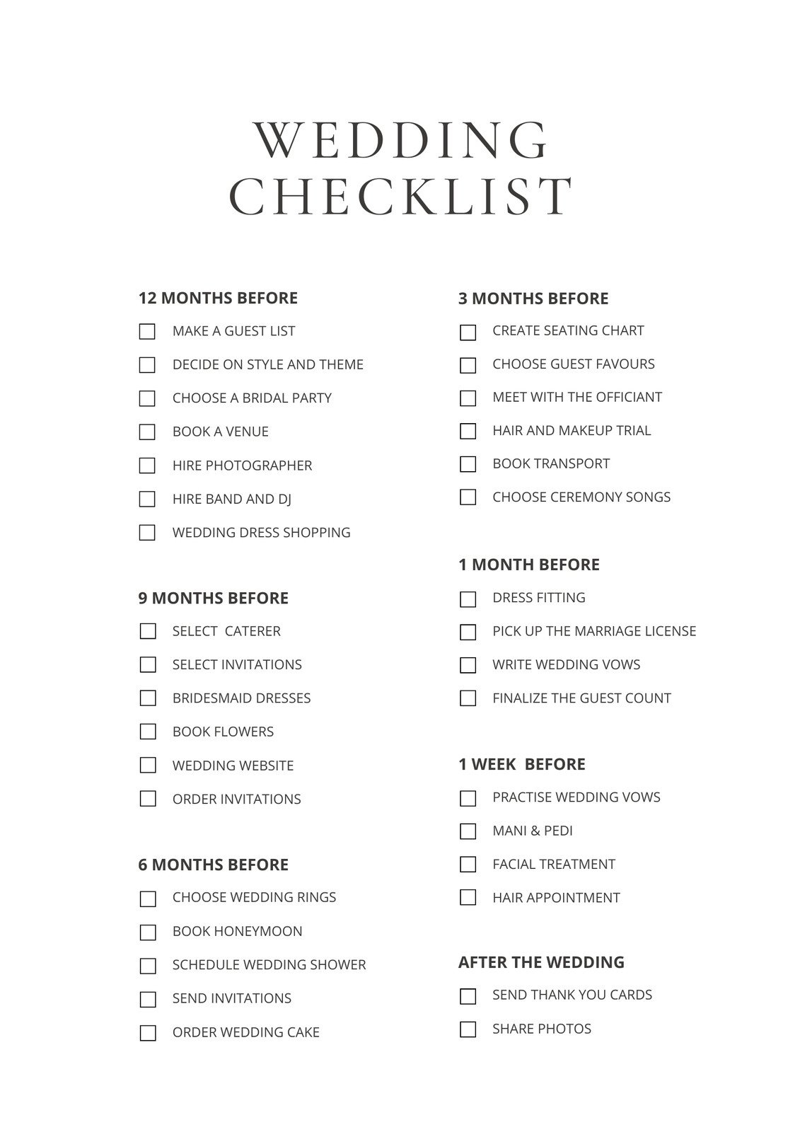 Wedding List Template