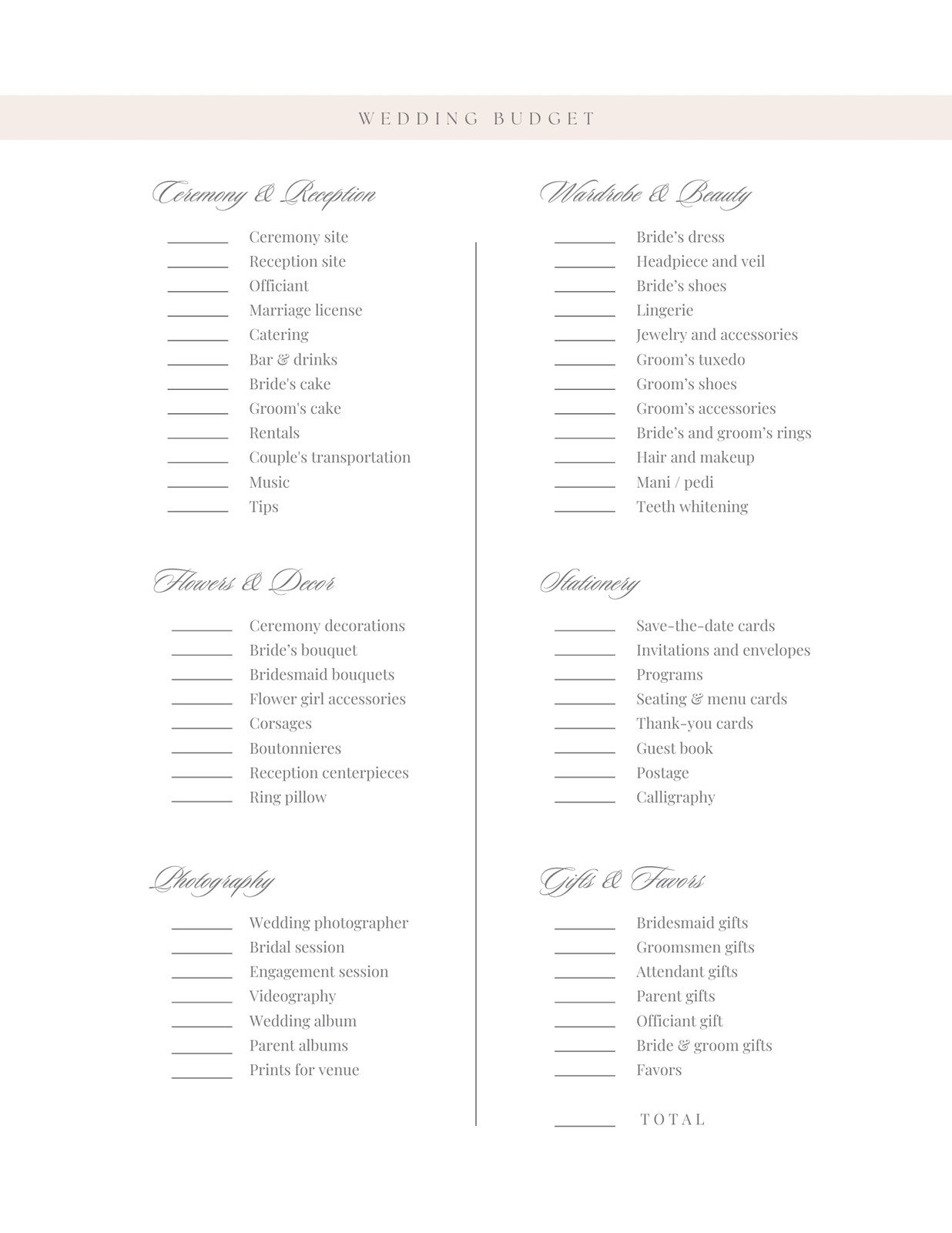 Wedding Party List Template