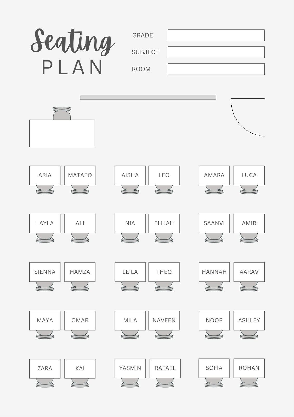Classroom Seating Chart Template Free