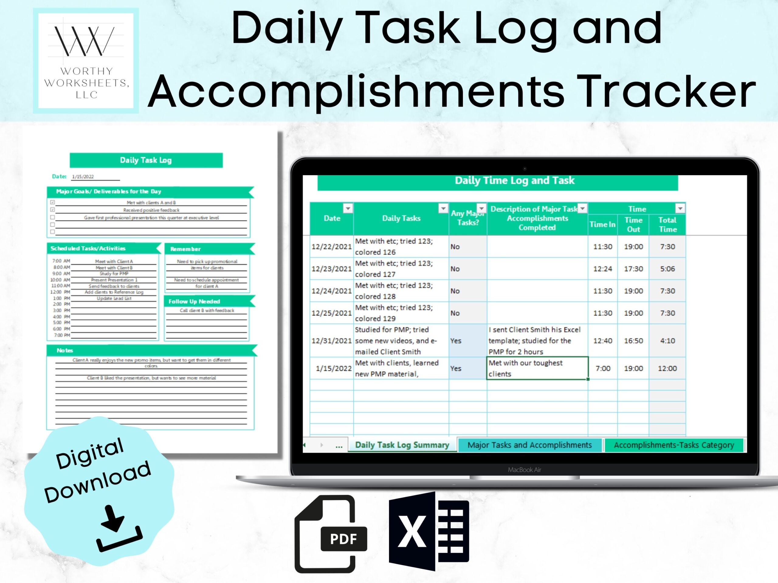 Daily Task Log Accomplishment Tracker Daily Schedule Task Tracker Task List Excel Task List Template Time Log Work Log Time Sheet Etsy