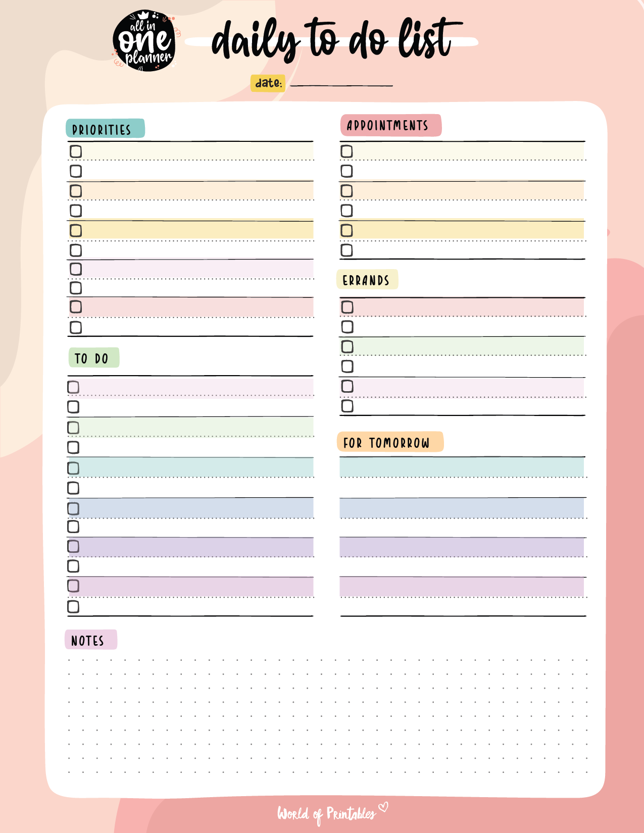 Template For Daily To Do List