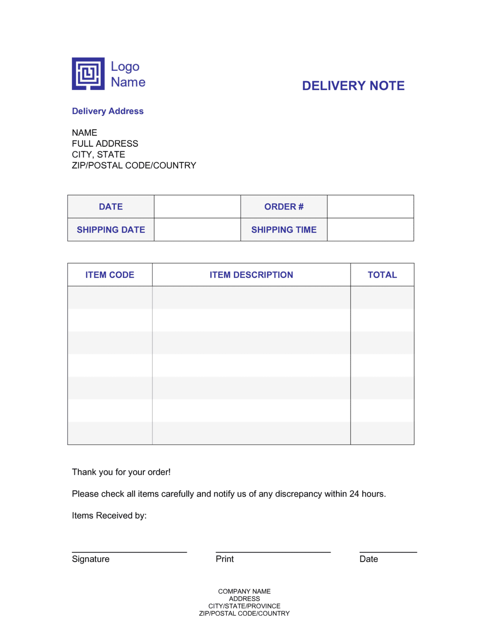 Delivery Note Template