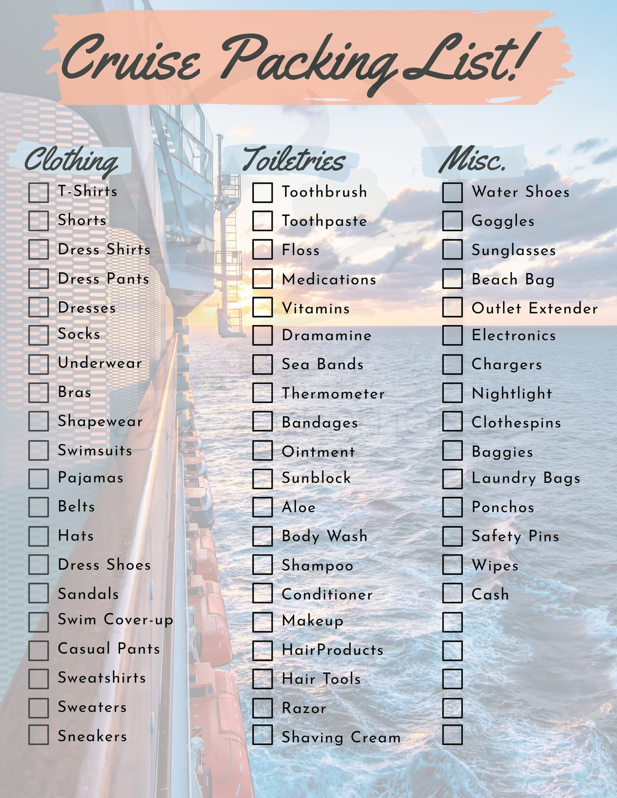 Cruise Packing List Template