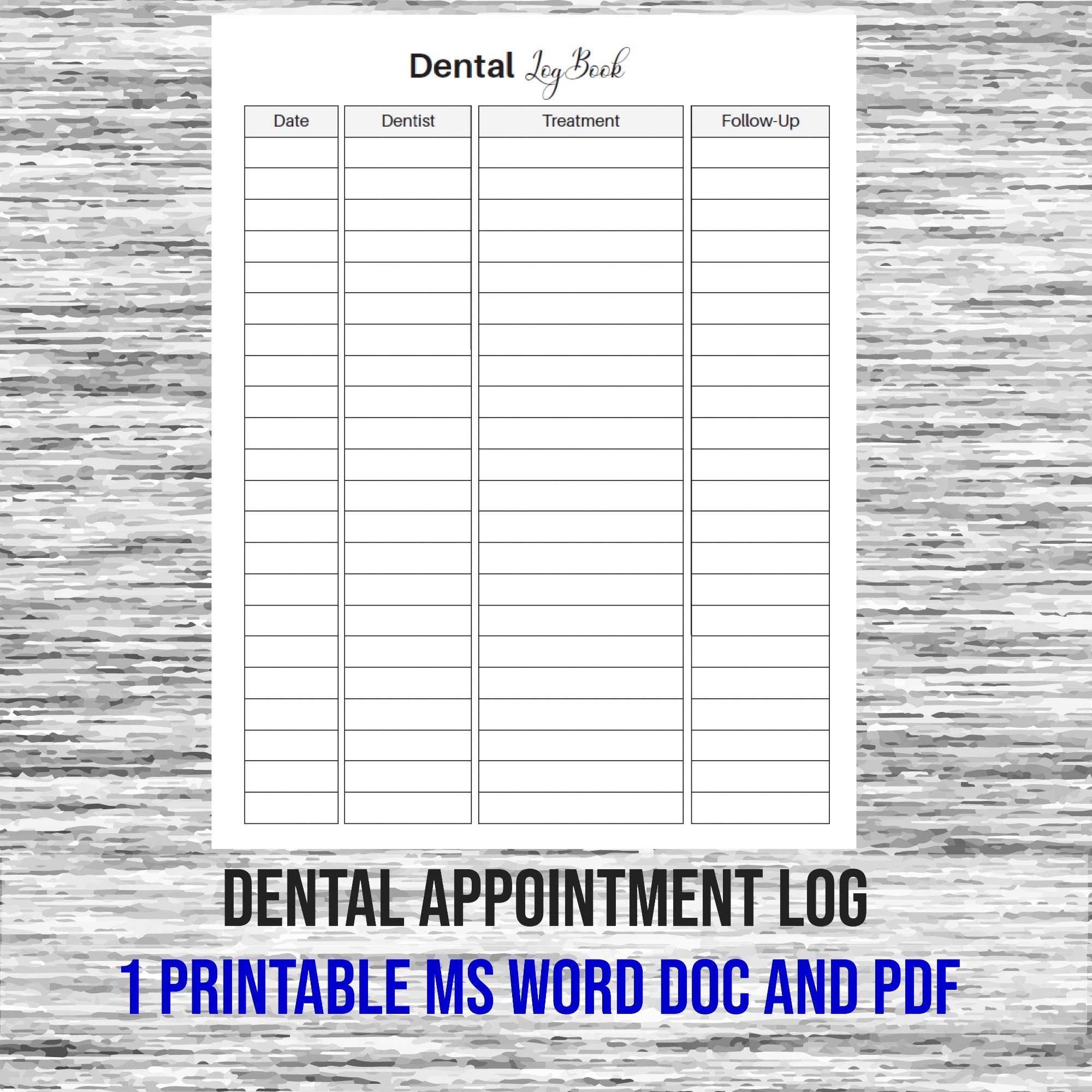 Digital Download Dental Appointment Log Dental Log Dentist Appointments Includes 1 Printable File In MS Word Doc And PDF File Formats Etsy