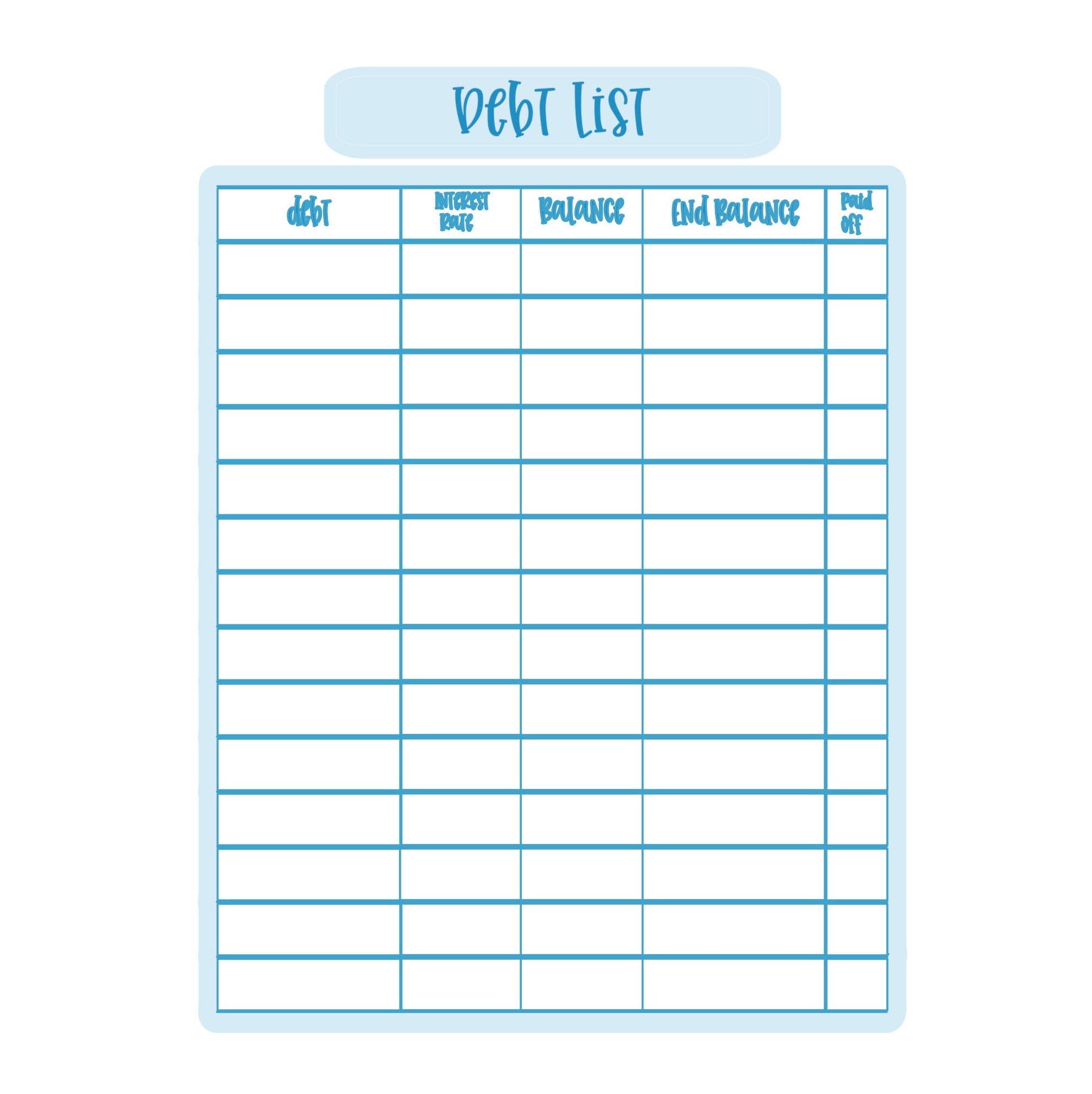 Debt List Template