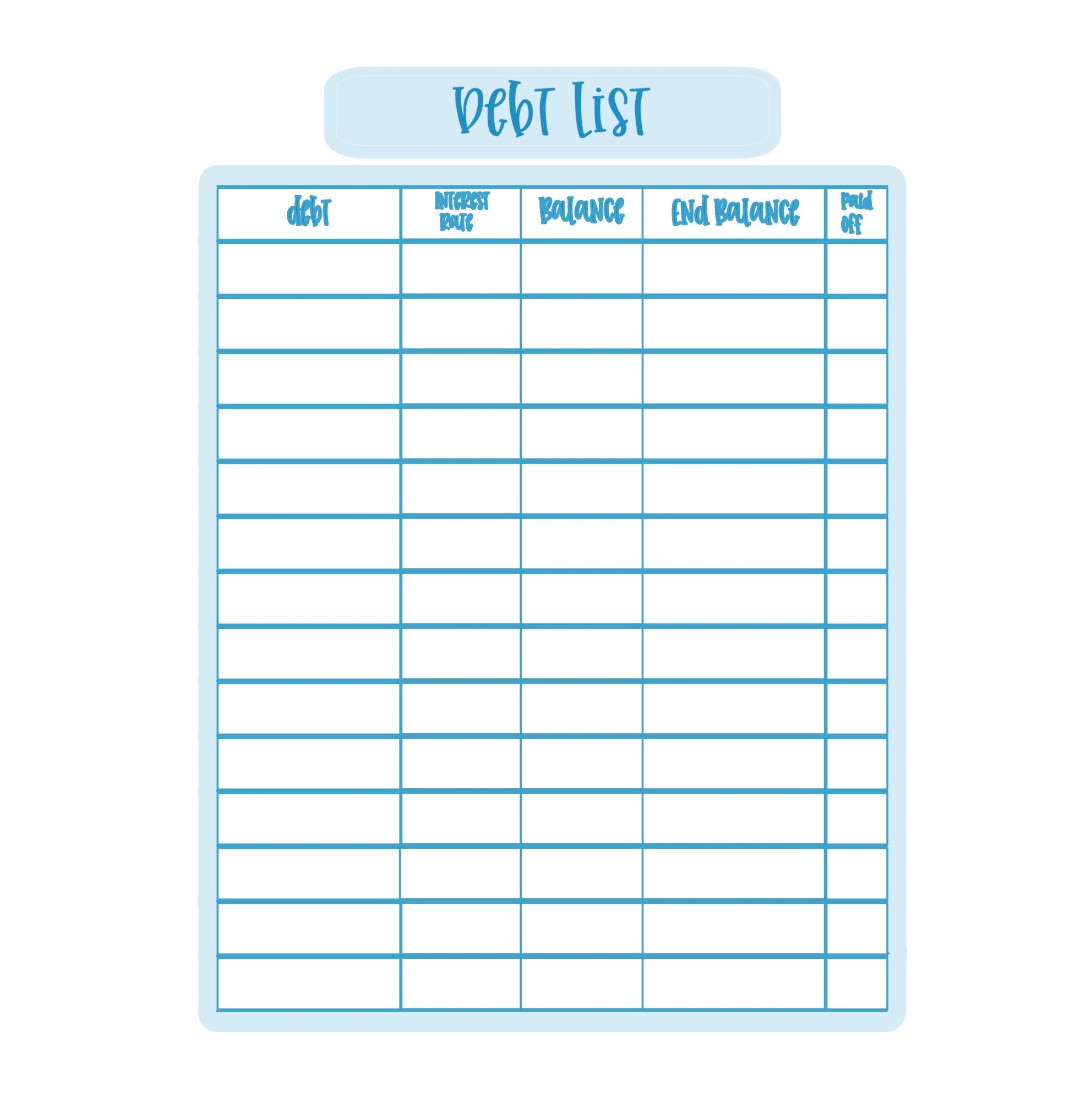 Debt List Template
