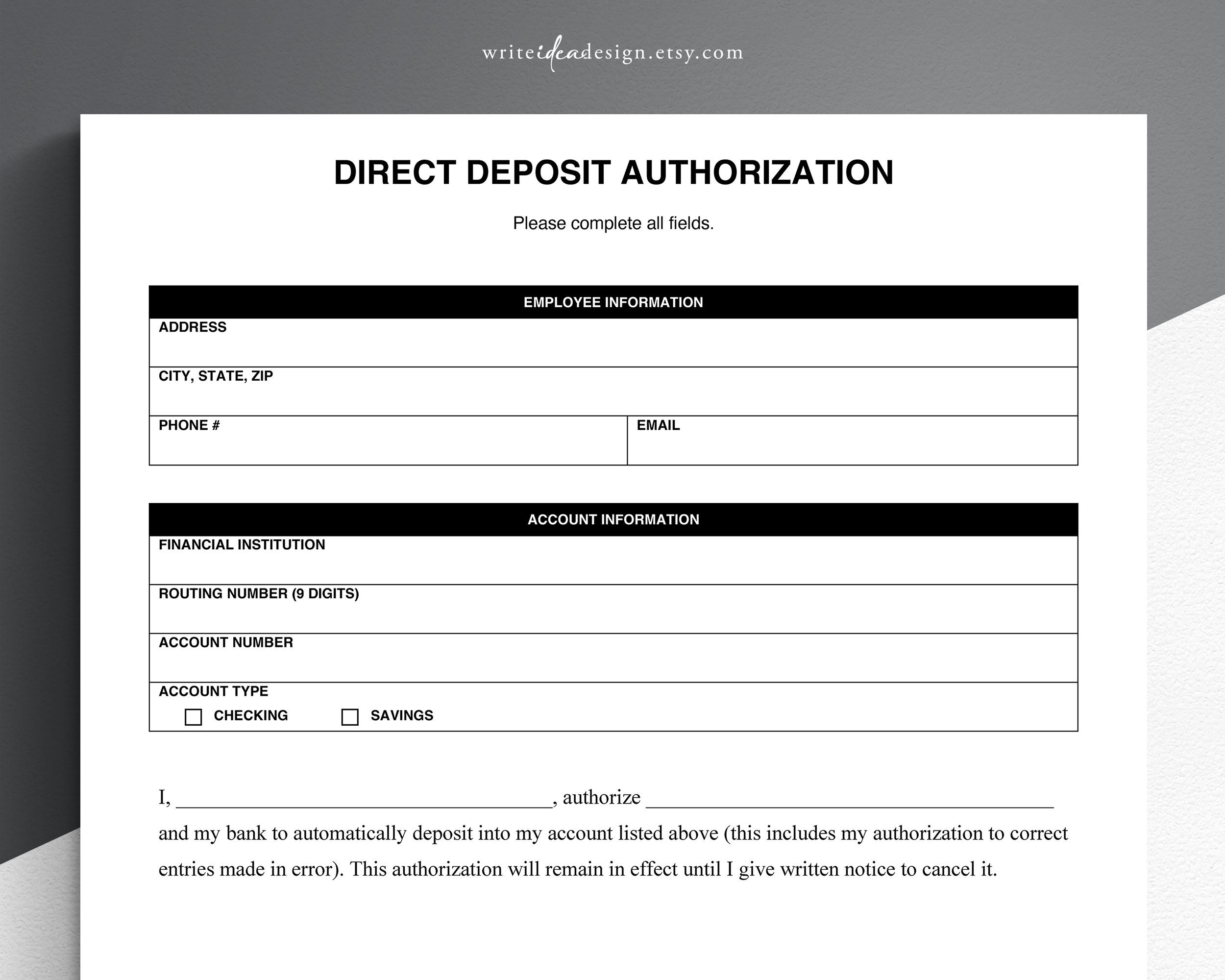 Direct Deposit Slip Template