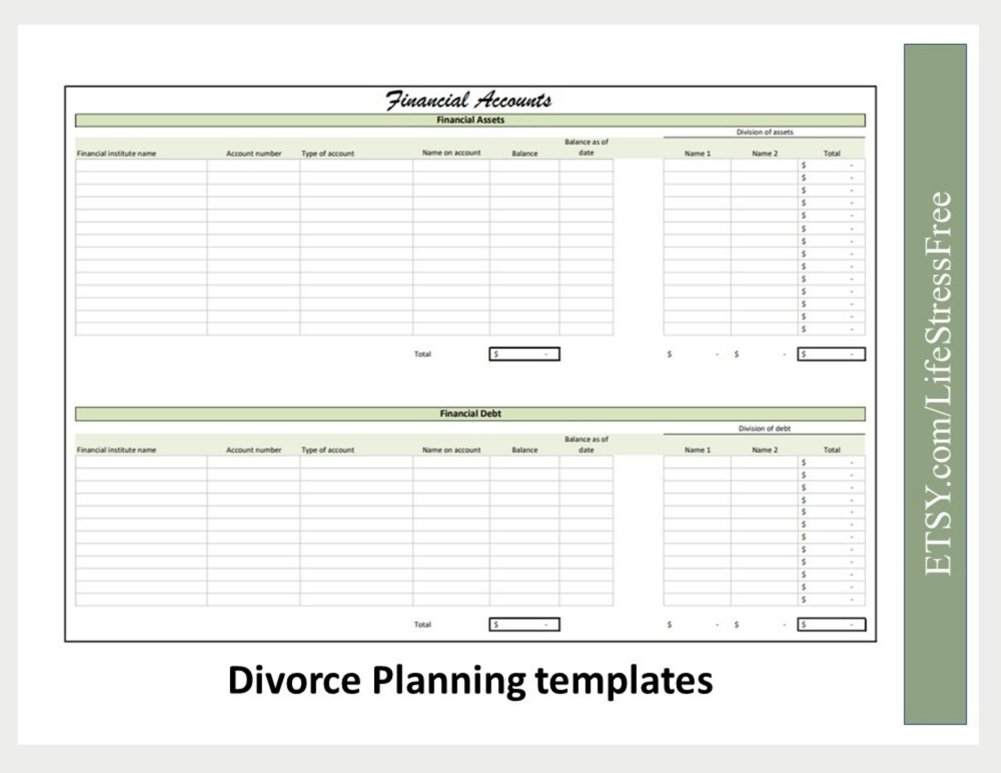 Divorce Planner Divorce Spreadsheet Custody Calendar Child 