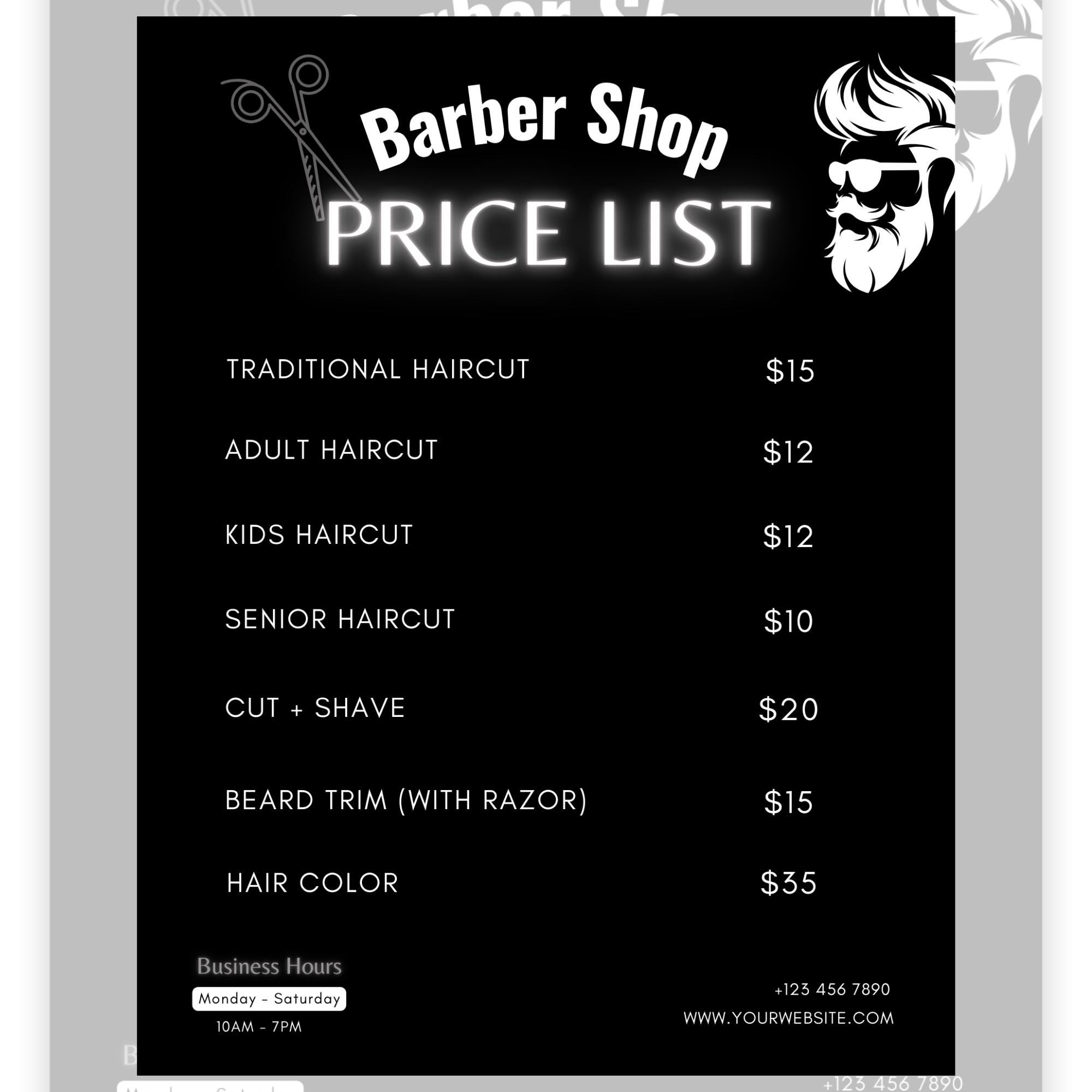 DIY Barber Shop Price List Template Barber Shop Pricing Template Editable Barber Pricing Guide Sheet Barber Business Flyer Canva Template