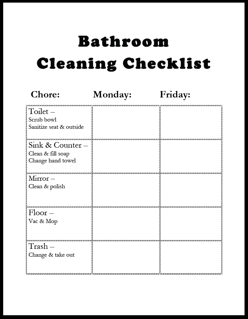 Bathroom Cleaning List Template