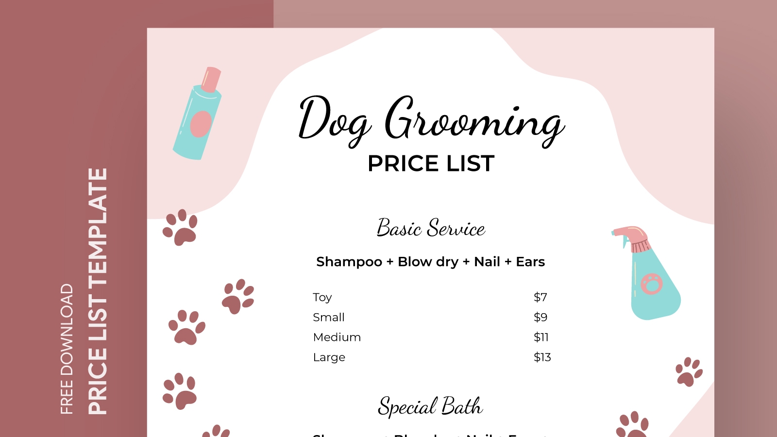 Dog Grooming Price List Template