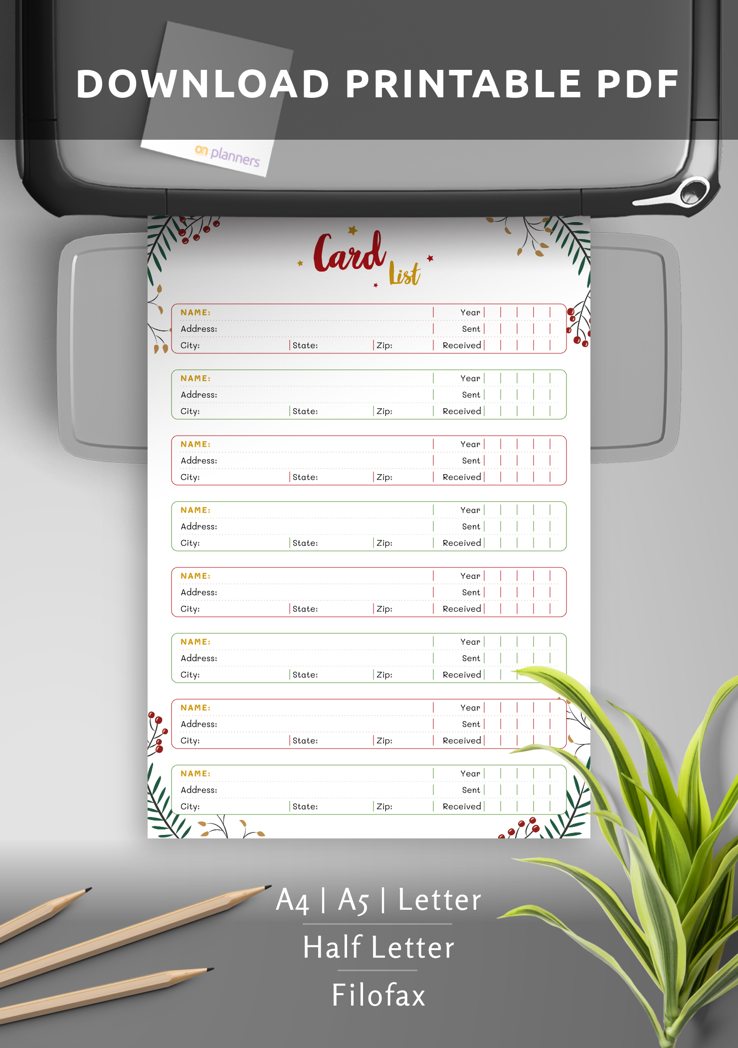 Christmas Card List Template
