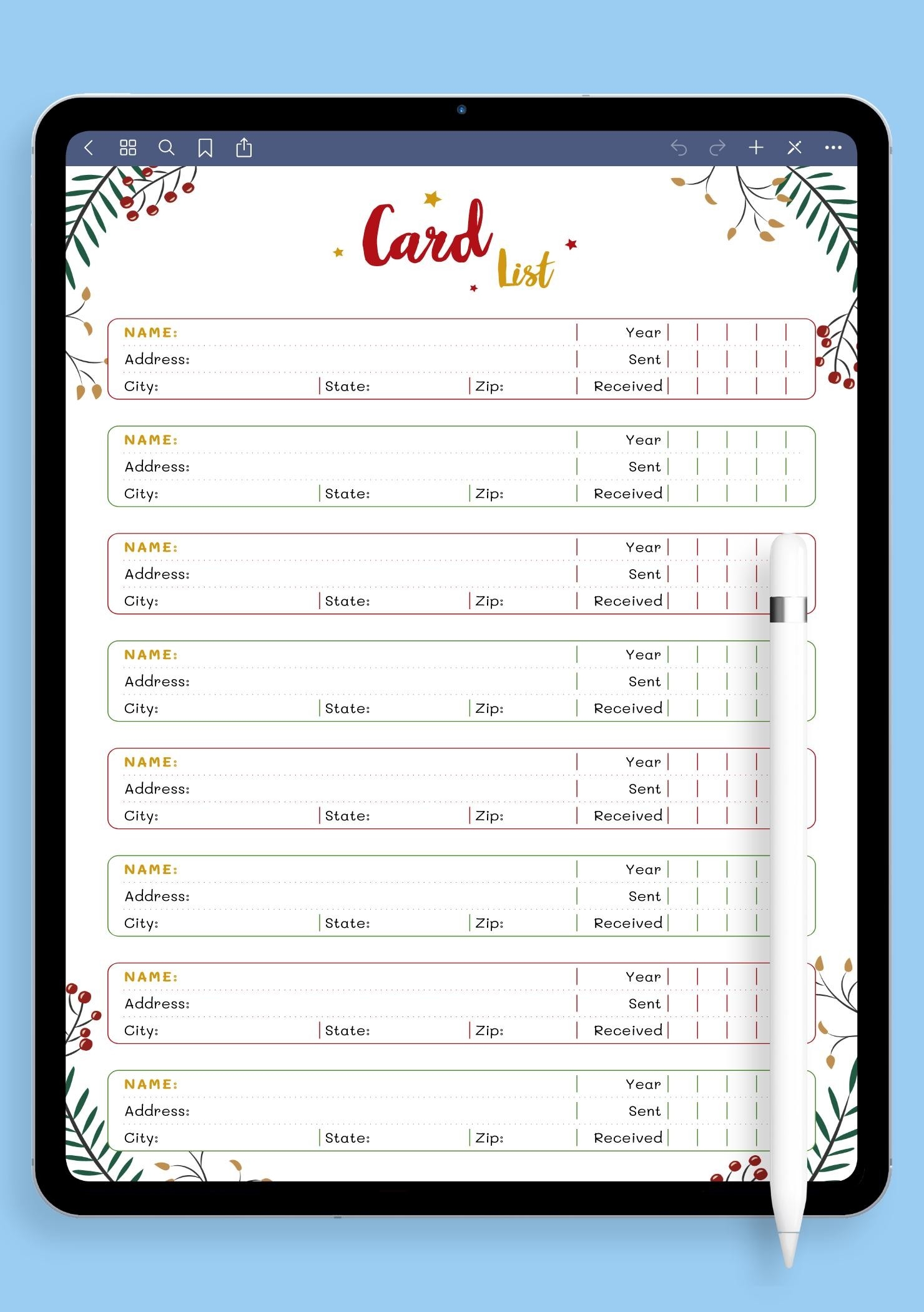 Download Printable Christmas Style Card List PDF