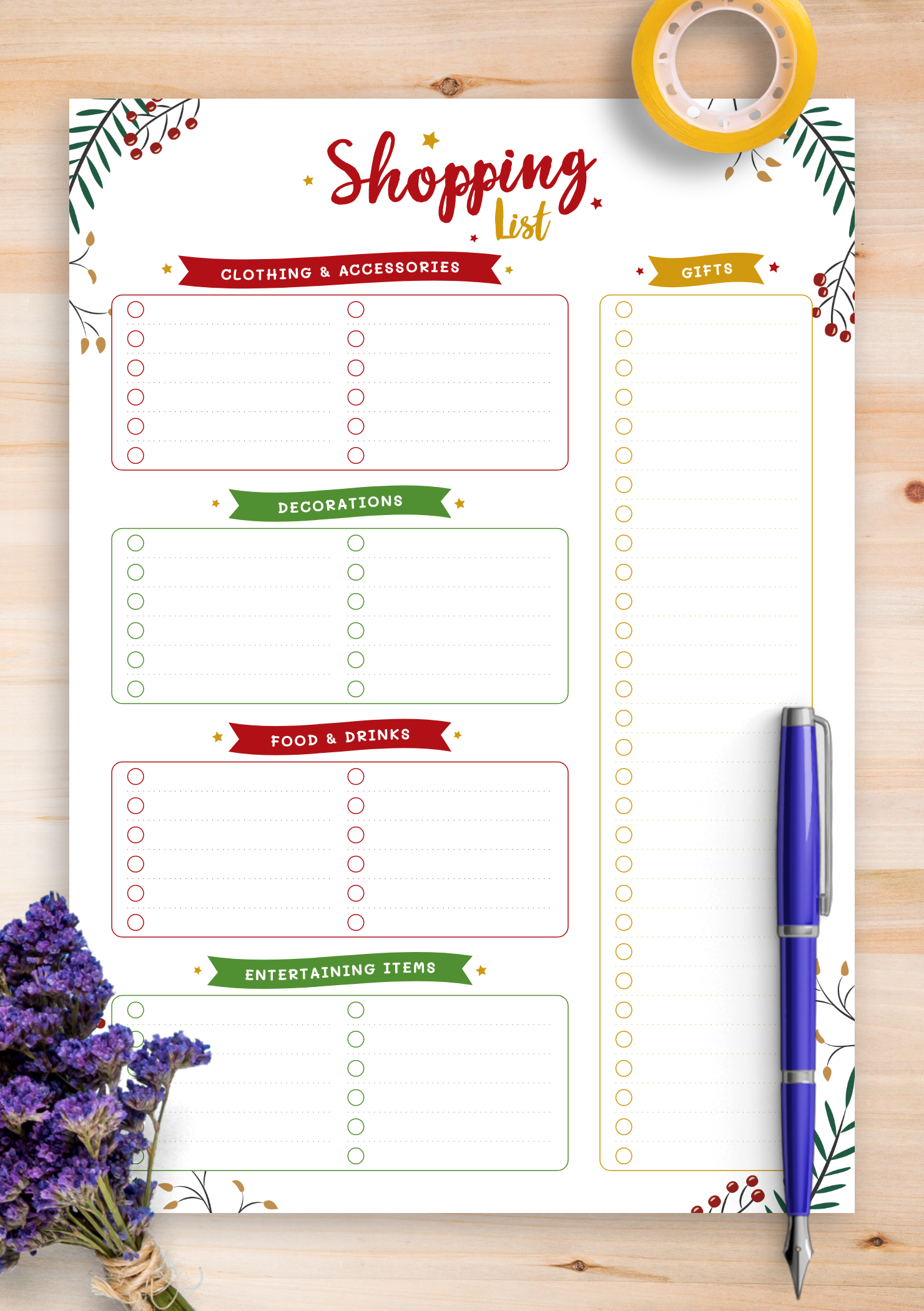 Download Printable Christmas Style Shopping List PDF