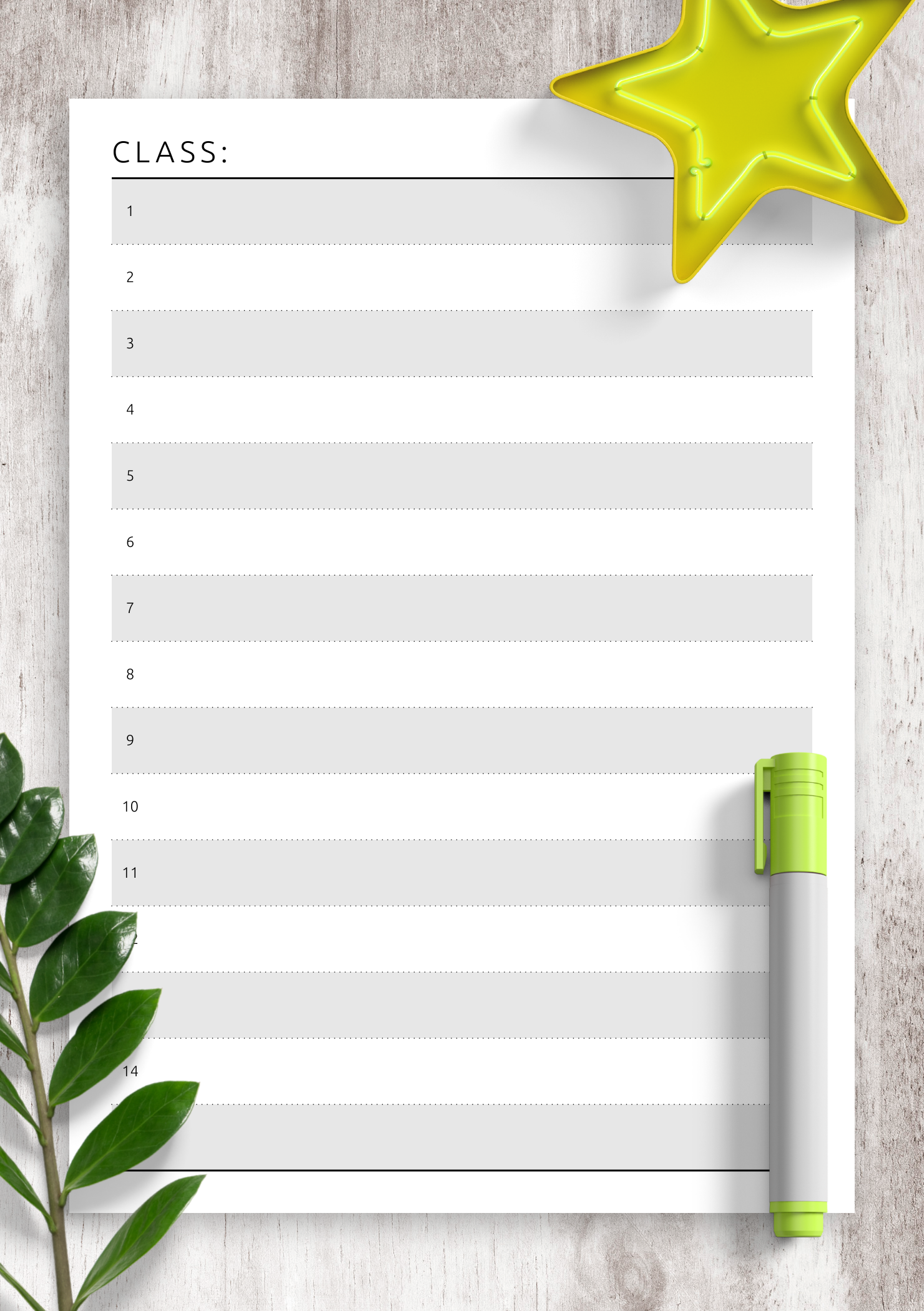 Class List Template Editable