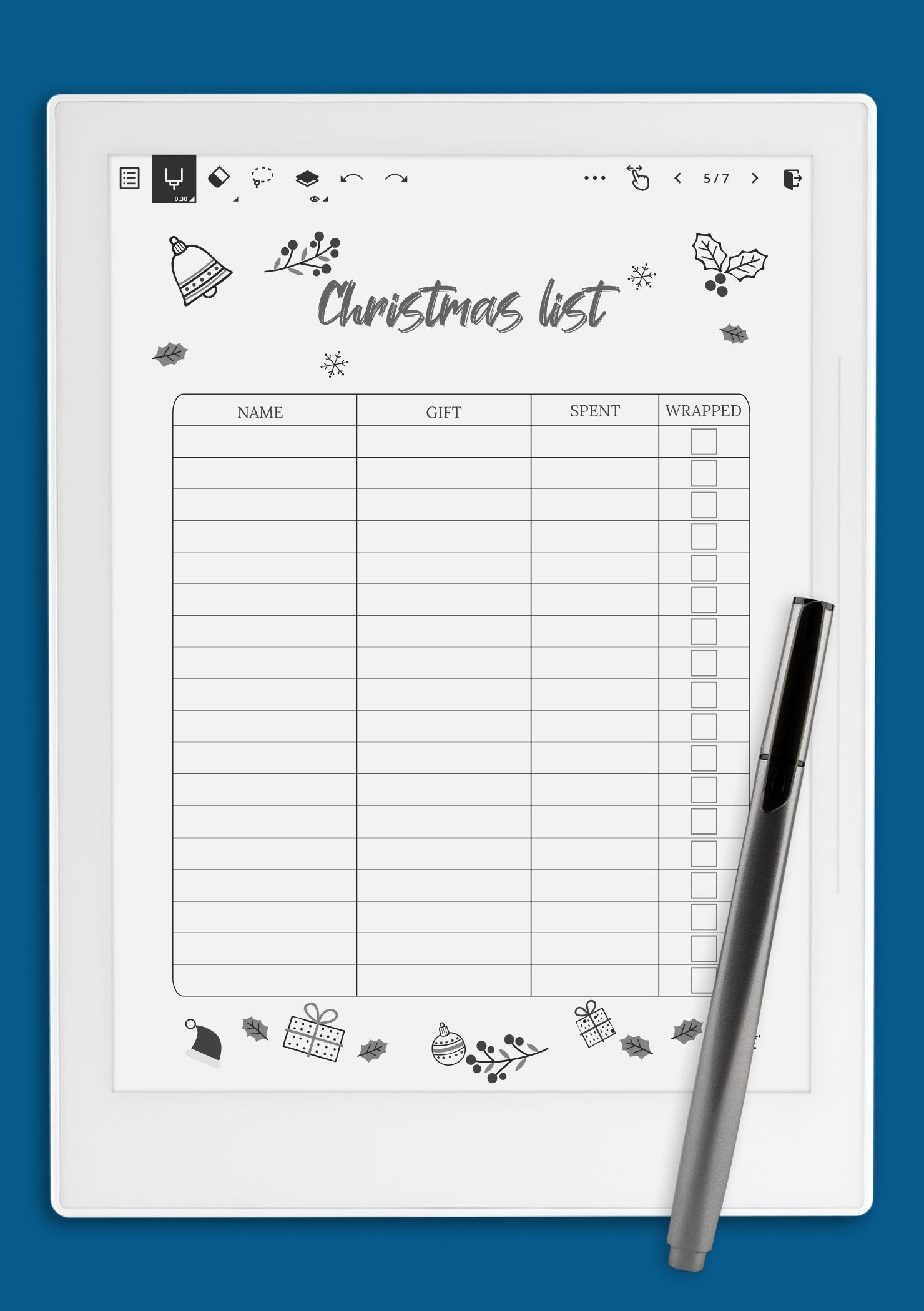Blank Christmas List Template