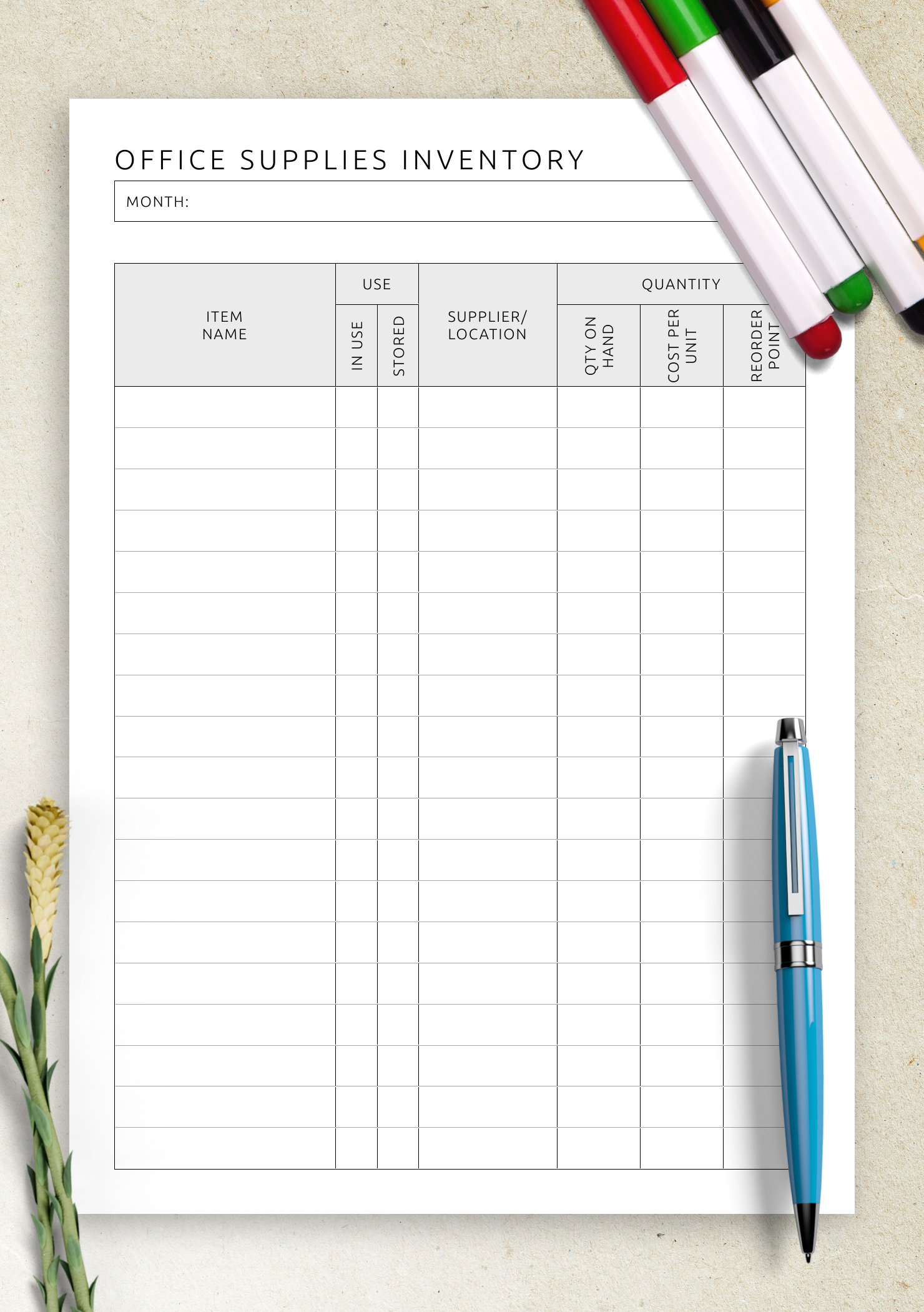 Template For Office Supply List
