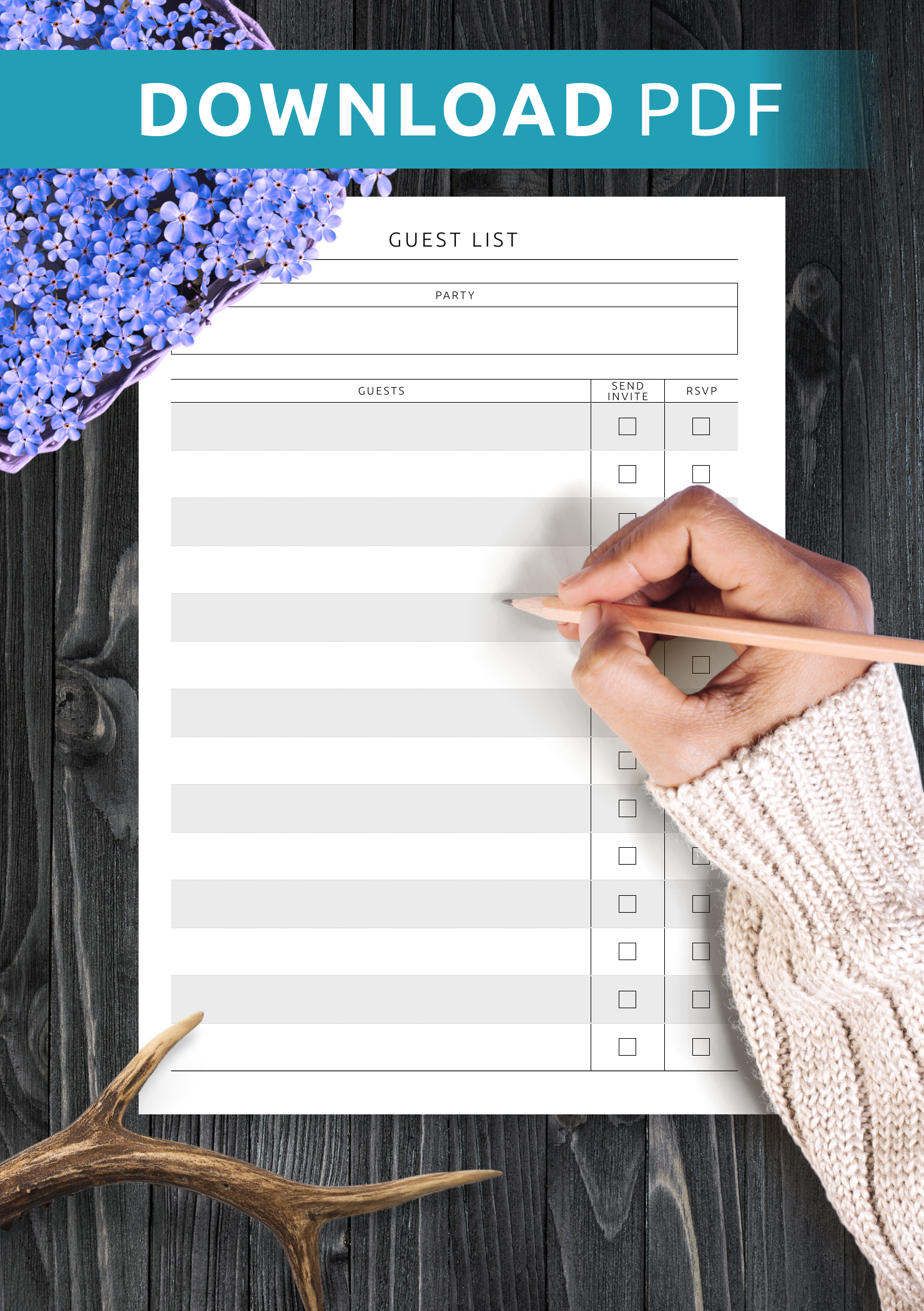 Download Printable Party Guest List Original Style PDF