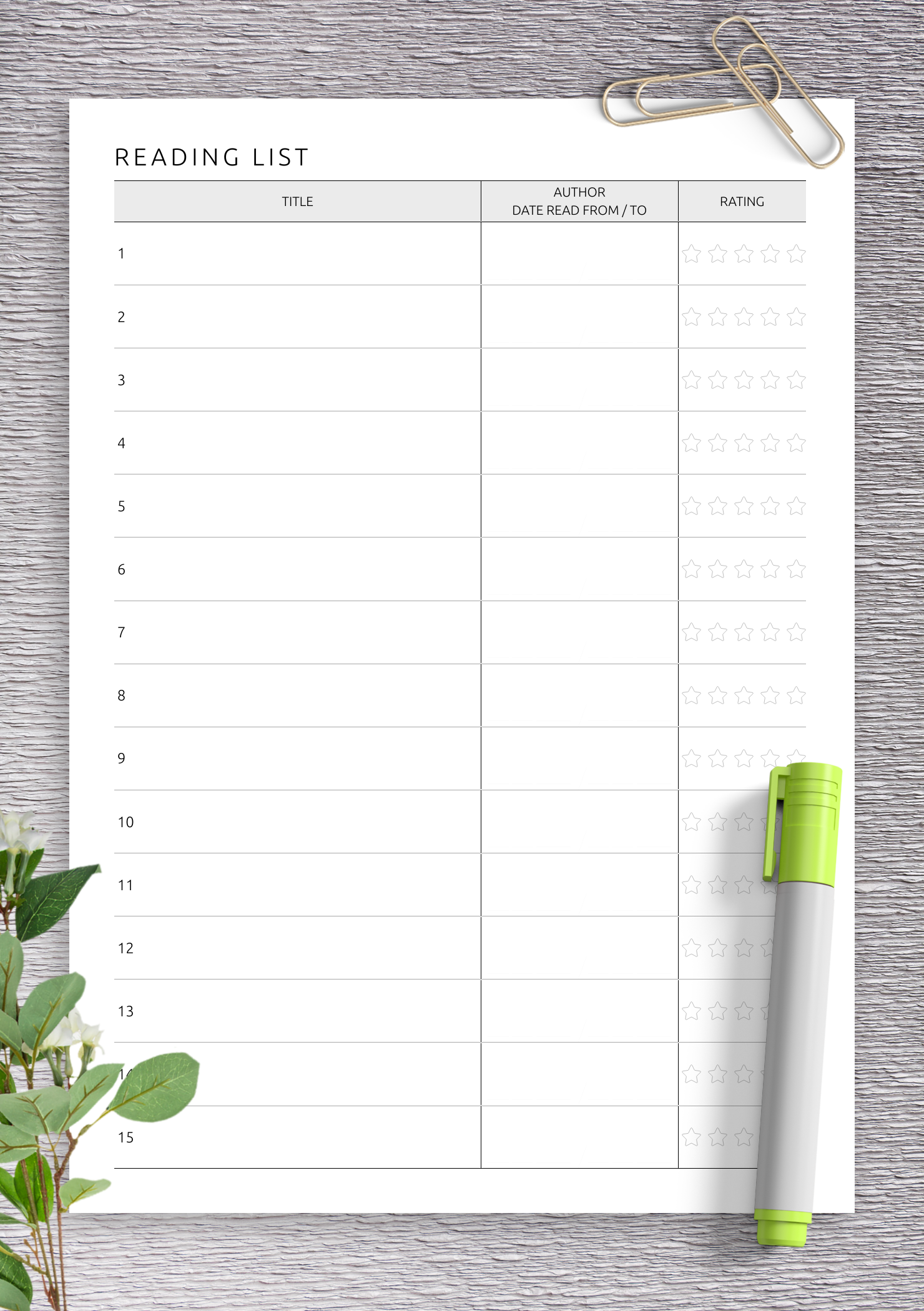 Book List Template