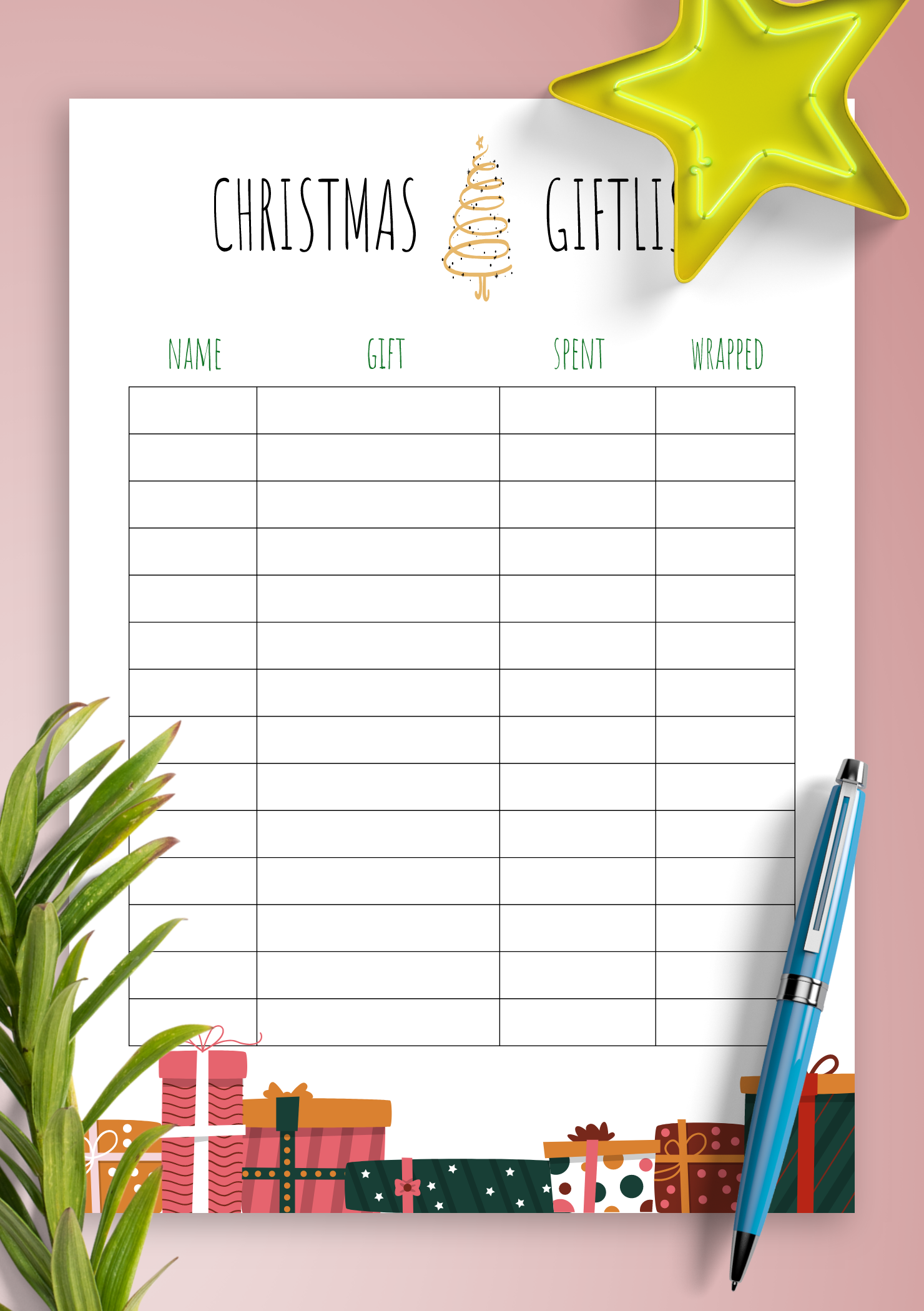 Xmas Present List Template