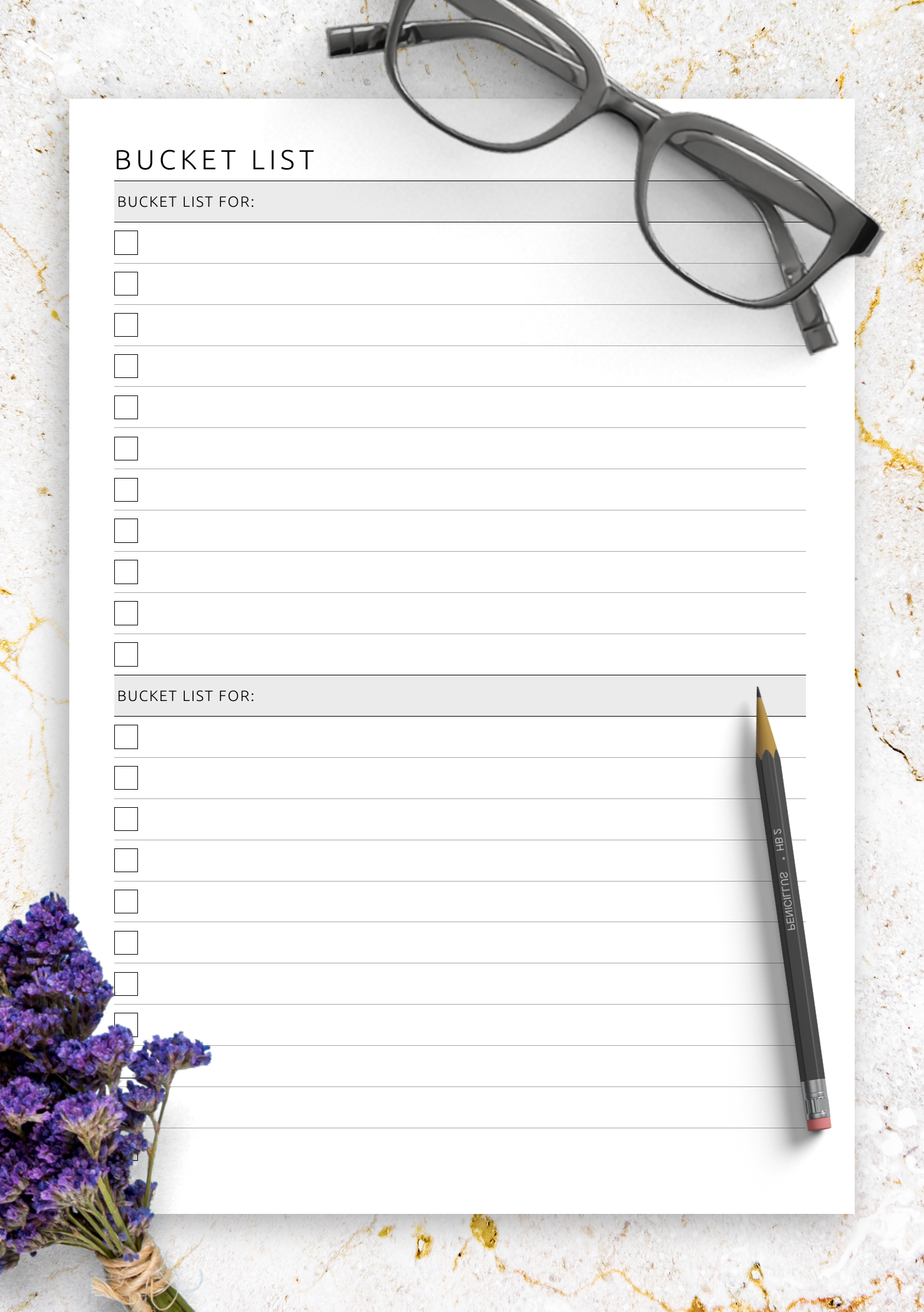 Template For Bucket List