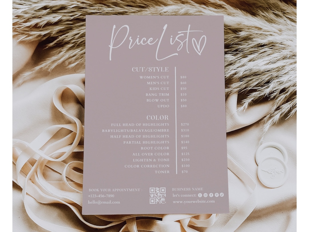 Editable Beauty Salon Price List Small Business Price List Template Printable Hair Salon Price List Hair Stylist Price Sheet Template Etsy