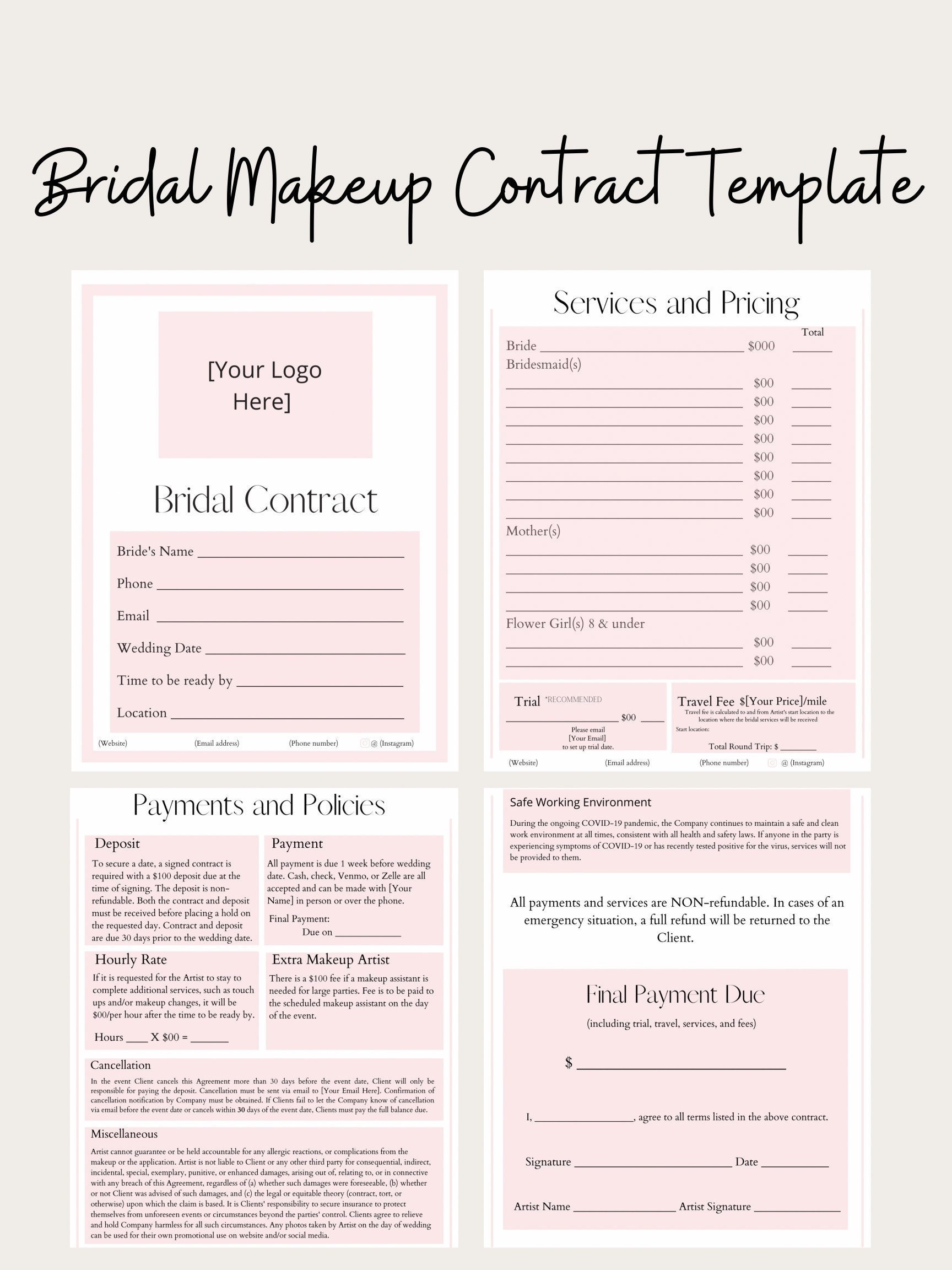 Printable Free Bridal Makeup Contract Template