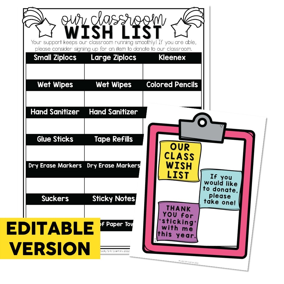 Editable Classroom Setup Open House Classroom Wishlist 