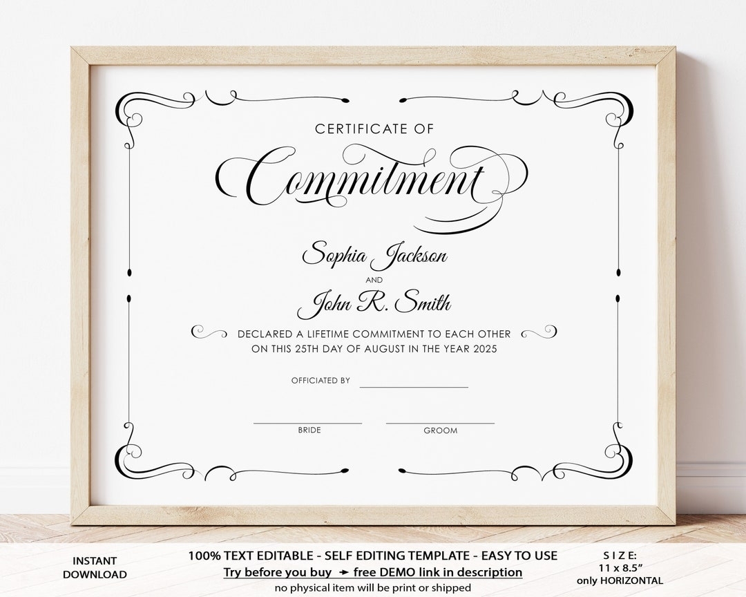 Editable Commitment Certificate Template Elegant Minimalist Wedding Gift Certificate Custom Wedding Keepsake Certificate Download Jet017 Etsy
