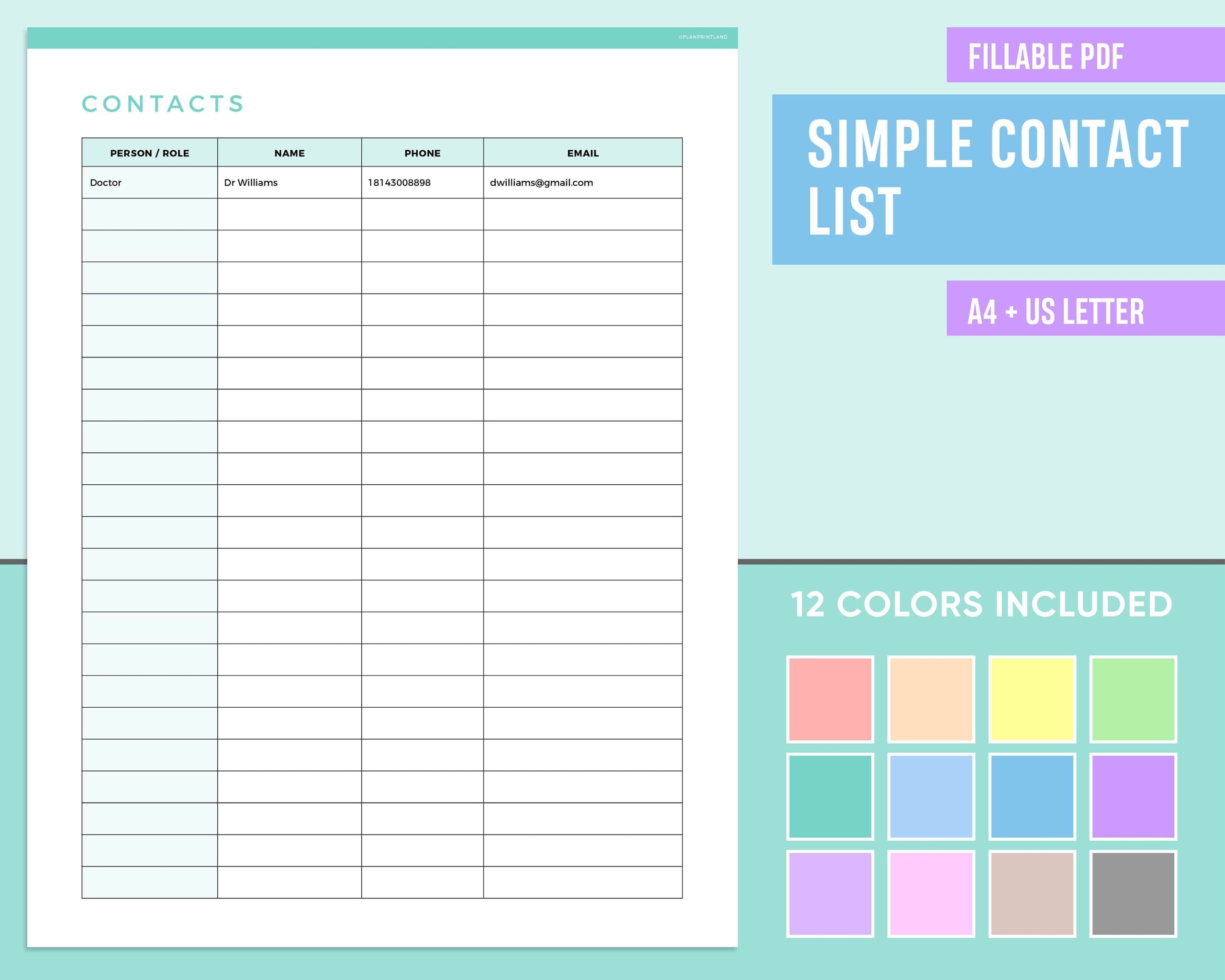 Editable Contact List Template Printable Contact Sheet PDF Printable Phone List Contact Log Phone Number List Phone Directory Template Etsy
