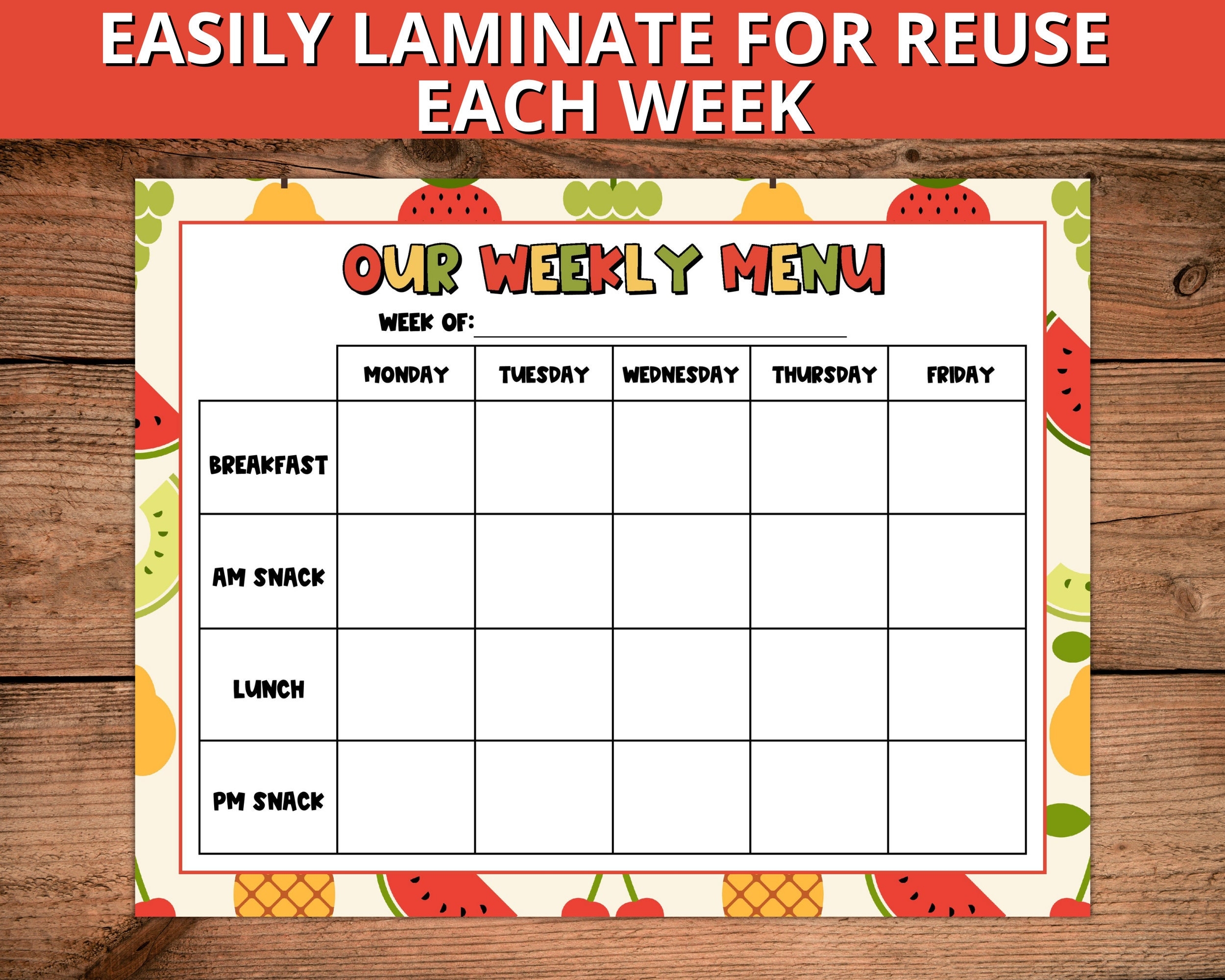 Editable Daycare Weekly Menu Editable Daycare Menu Fillable Daycare Weekly Meal Planner Printable Etsy