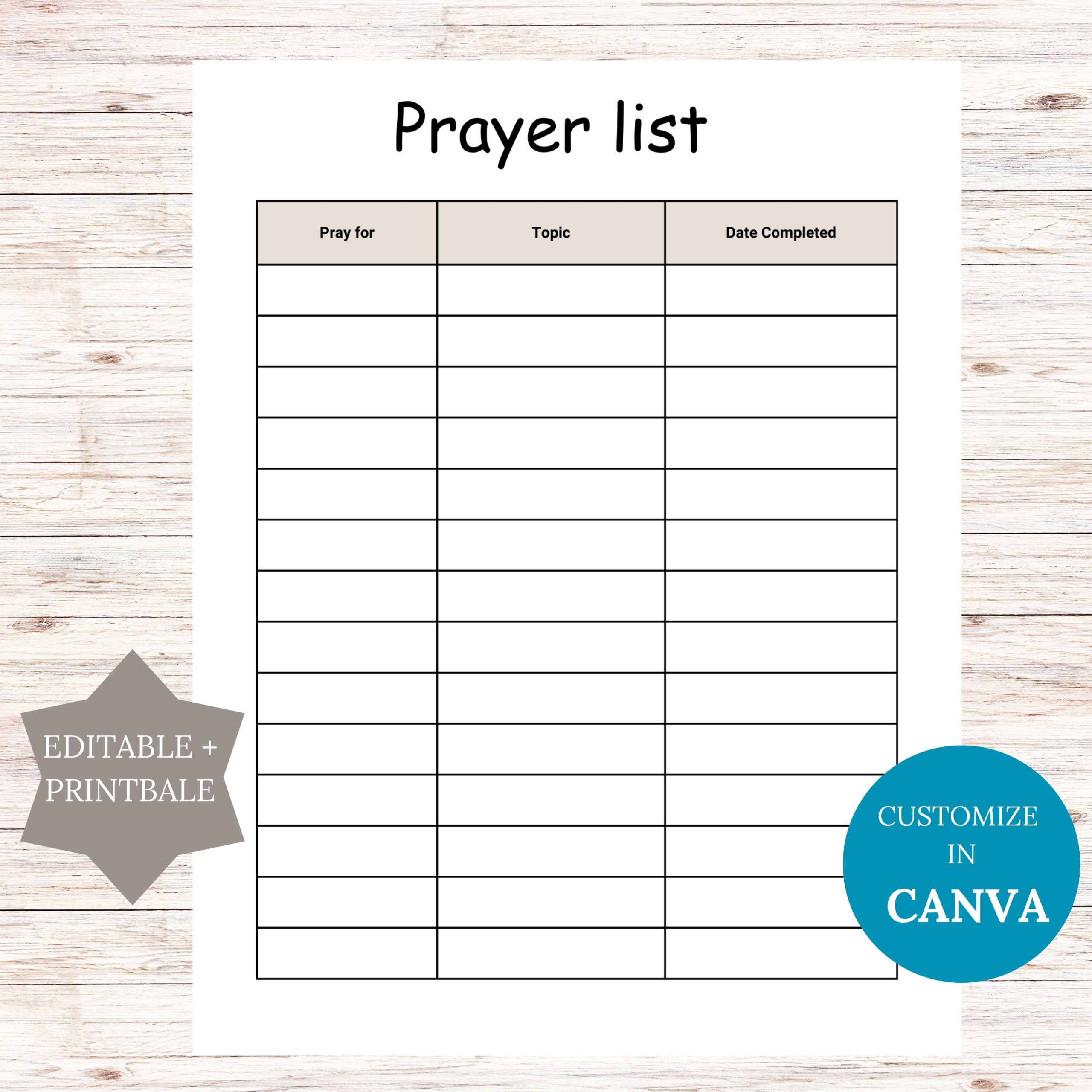Prayer List Template