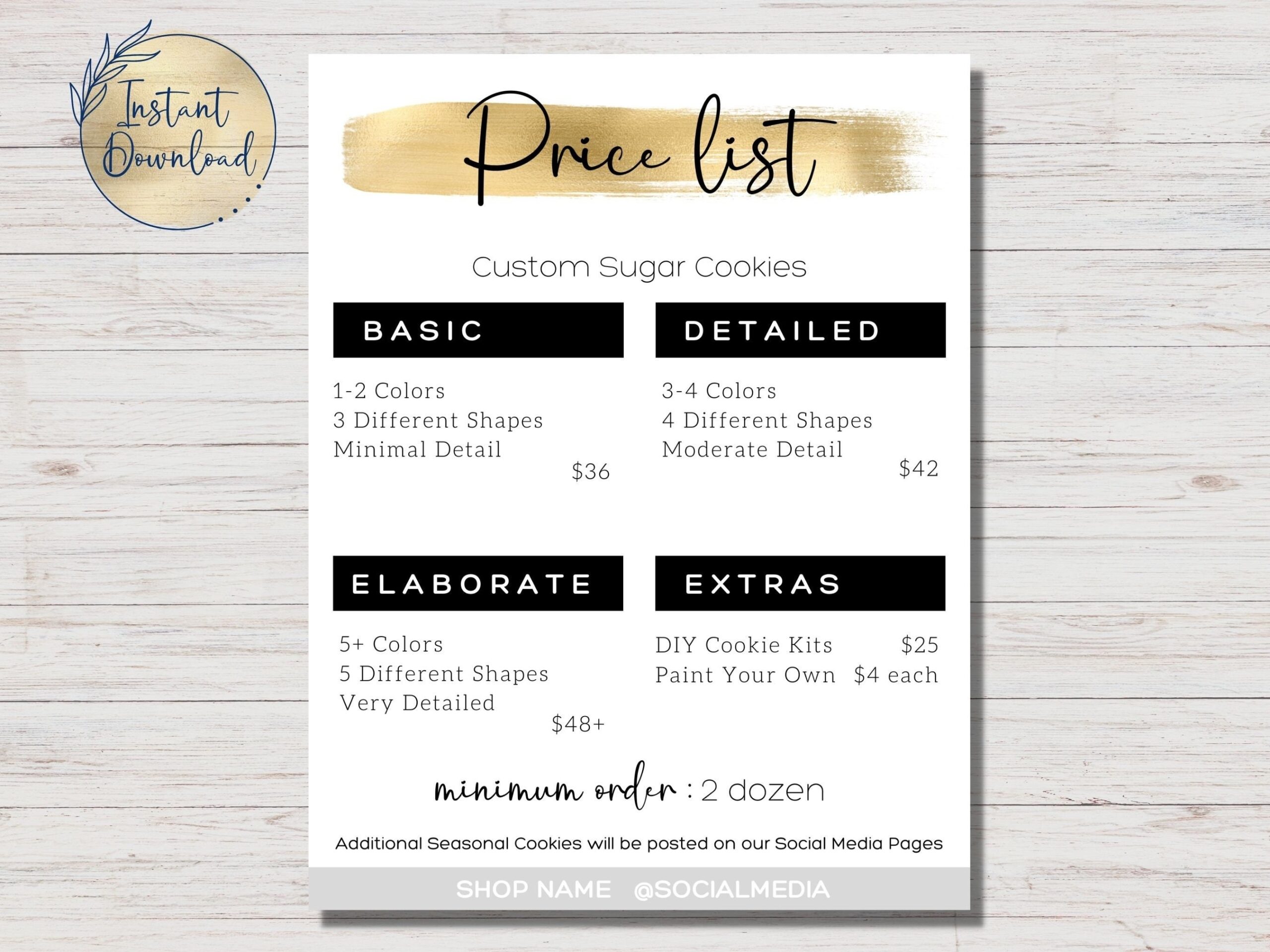 Editable Price List Sugar Cookie Price List Canva Template Cookie Business Customizable Price List Personalized Cookie Price List Etsy