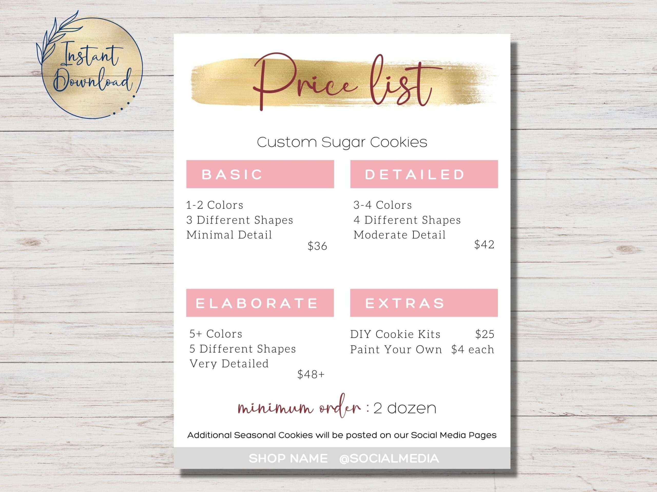 Editable Price List Sugar Cookie Price List Canva Template Cookie Business Customizable Price List Personalized Cookie Price List Etsy