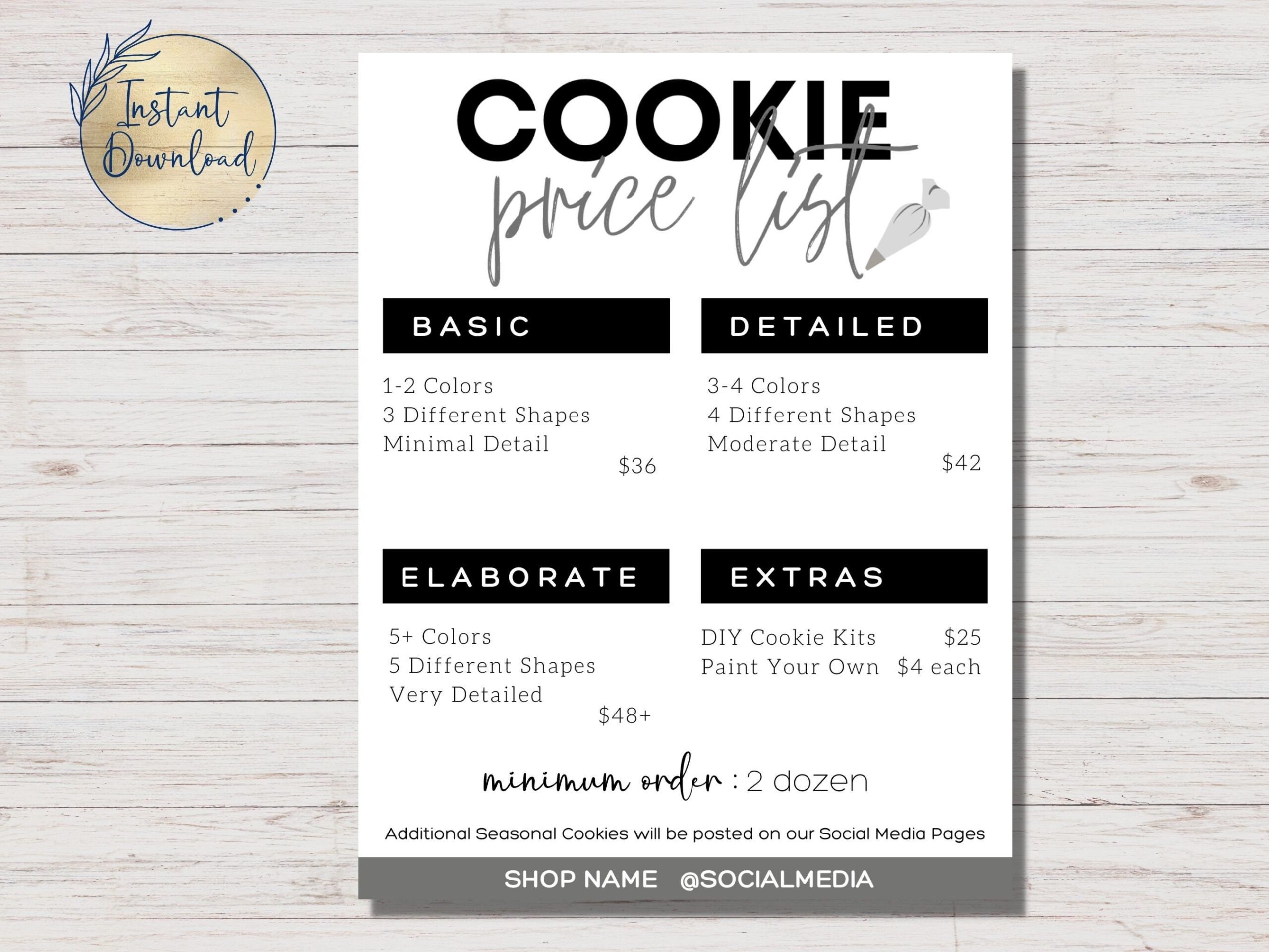 Cookie Price List Template