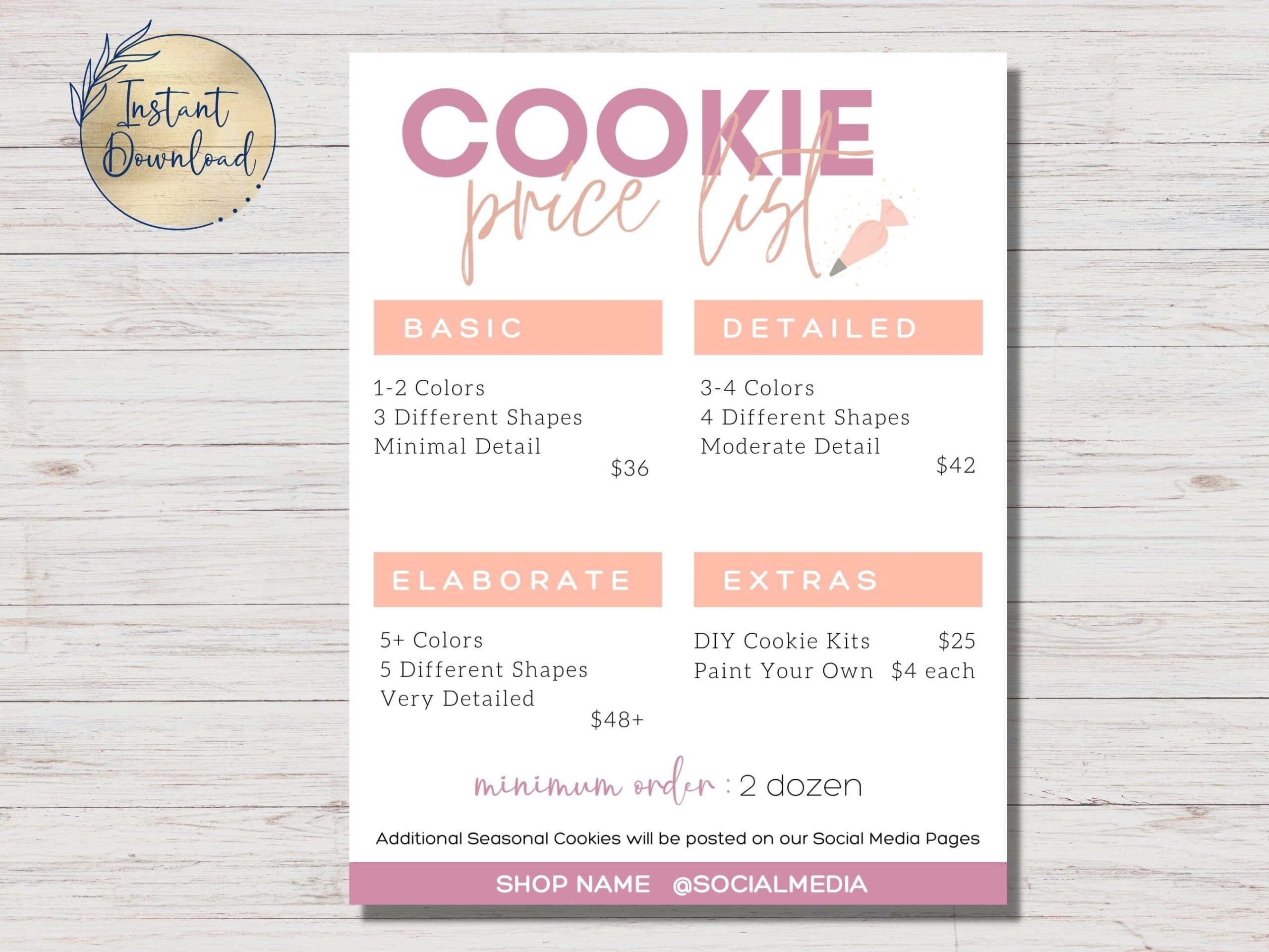 Editable Price List Sugar Cookie Price List Canva Template Cookie Business Customizable Price List Personalized Cookie Price List Etsy