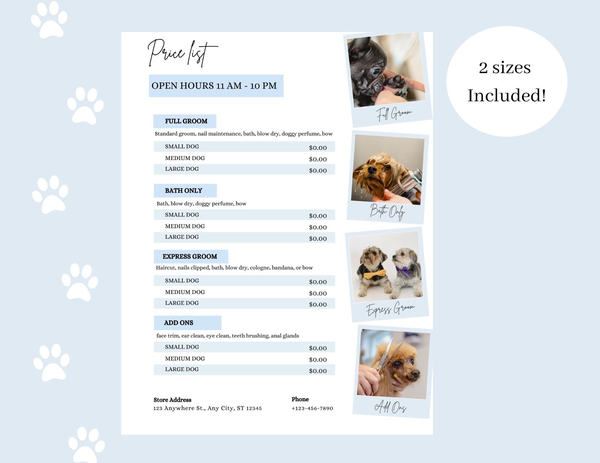 Editable Price List Template Printable Dog Groomer Price List Editable Dog Groomer Pricing Sign Canva Etsy