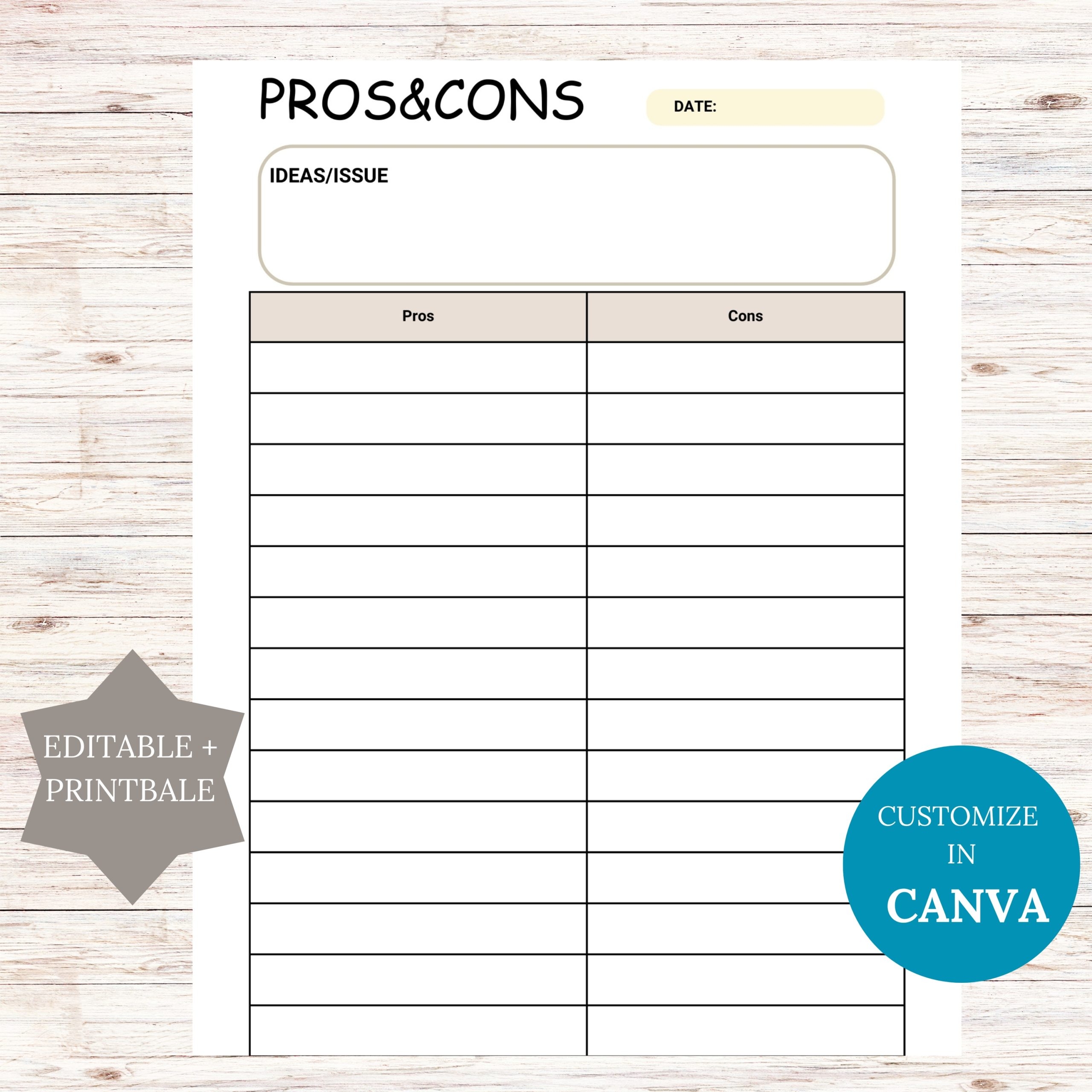 Pros Cons List Template
