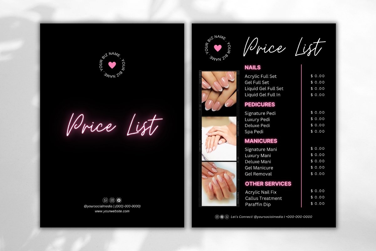 Editable Salon Price List Canva Template Glow Black U0026 Pink