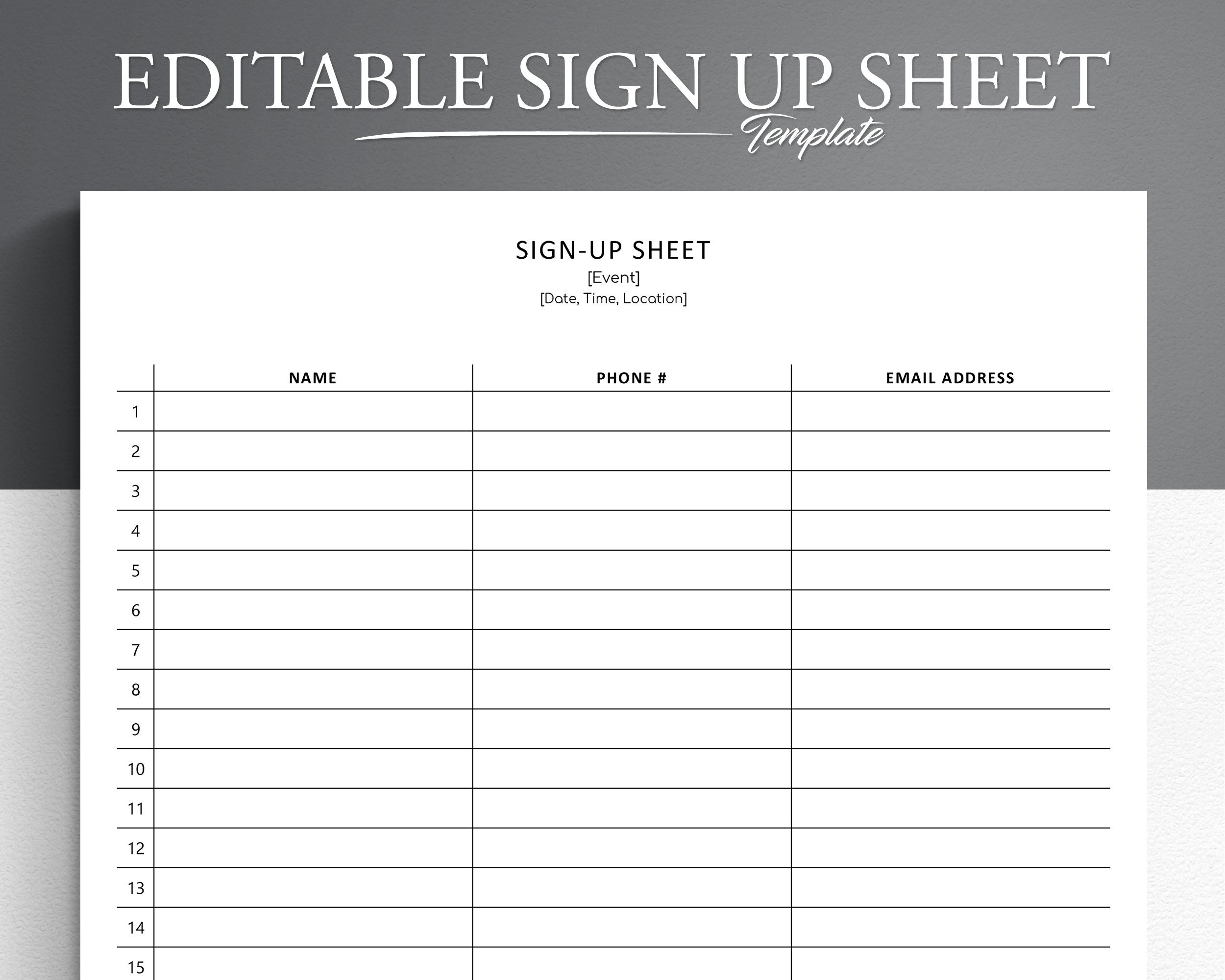 Sign Up List Template Word