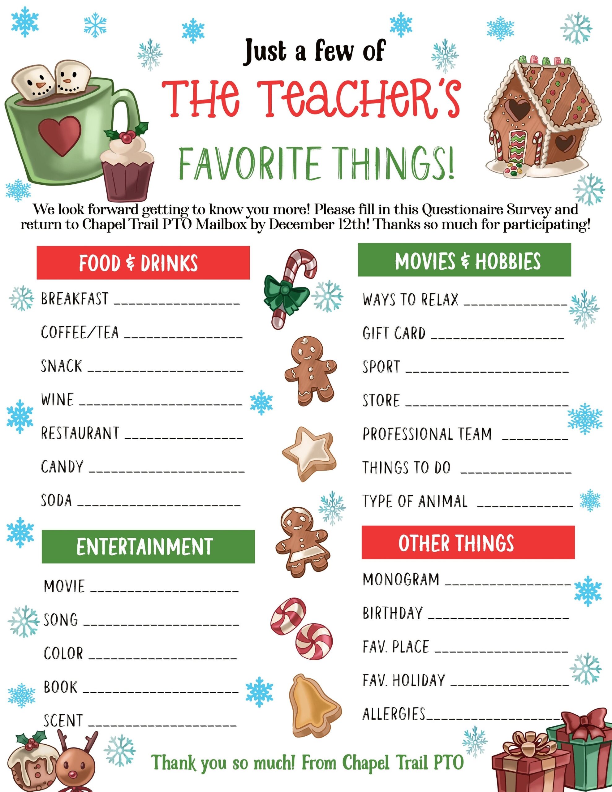 Editable Teacher Holiday Wish List Christmas Teacher Favorites 