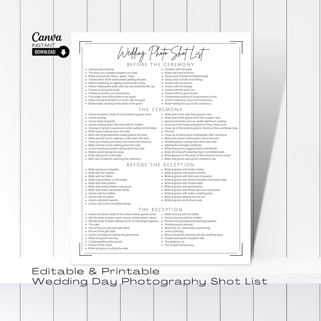 Photography Shot List Template