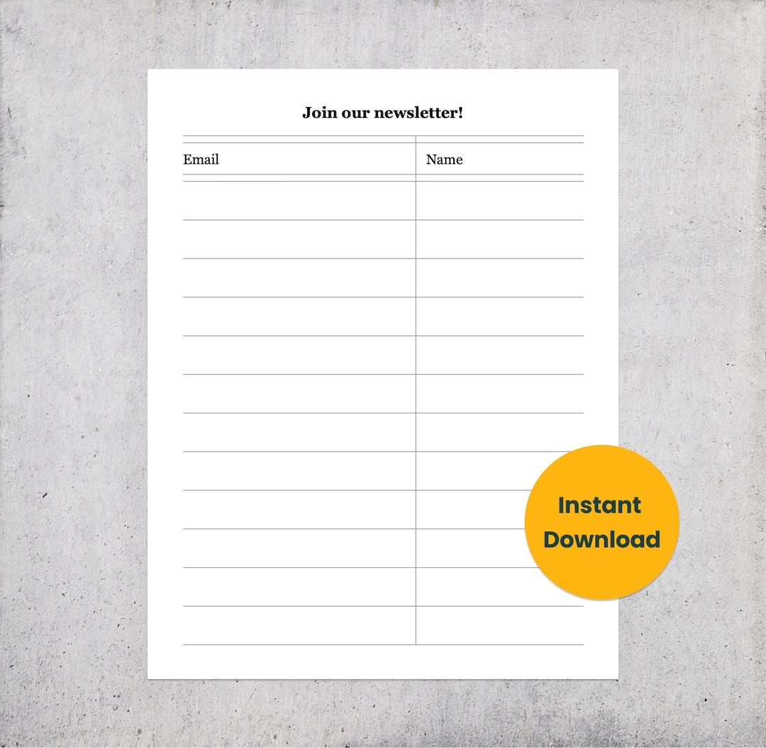 Email List Template Newsletter Sign Up Form Digital PDF Instant Download Etsy UK
