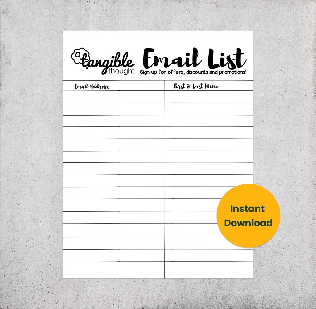 Email List Template Newsletter Sign Up Form Digital PDF Instant Download Etsy